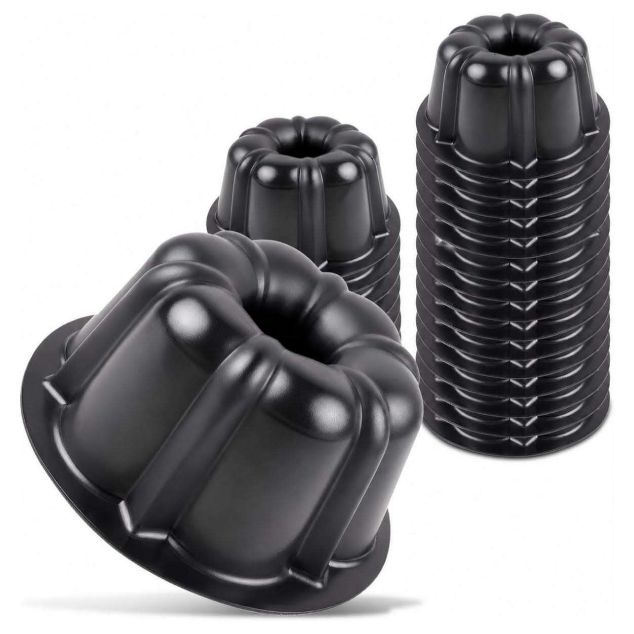 paquete de 25 mini moldes de plastico horneable para flan marca ocreme con silicona antiadherente ideal para chile