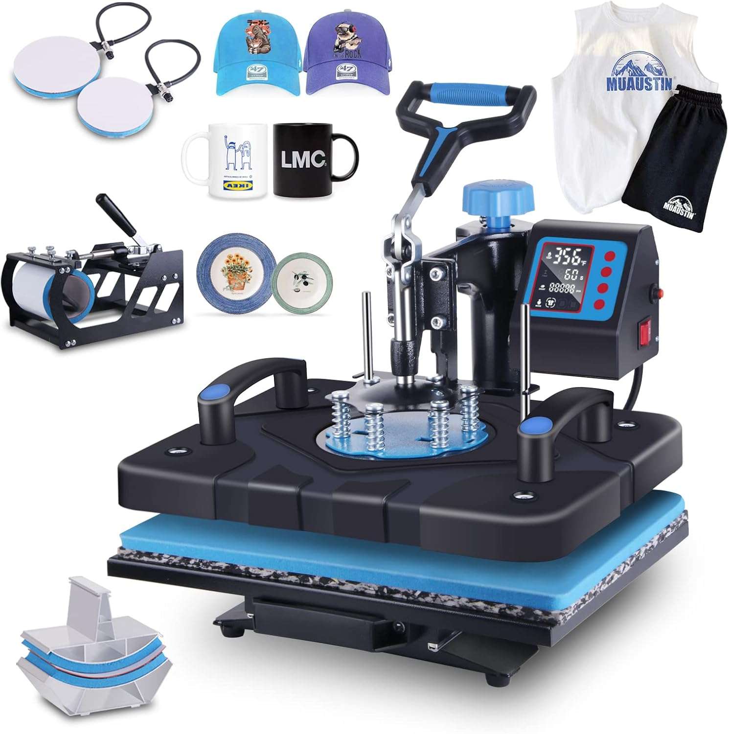 estampadora de calor 5 en 1 con placa de 30.48 por 38.1 centimetros panel digital y accesorios de sublimacion ideal para chile