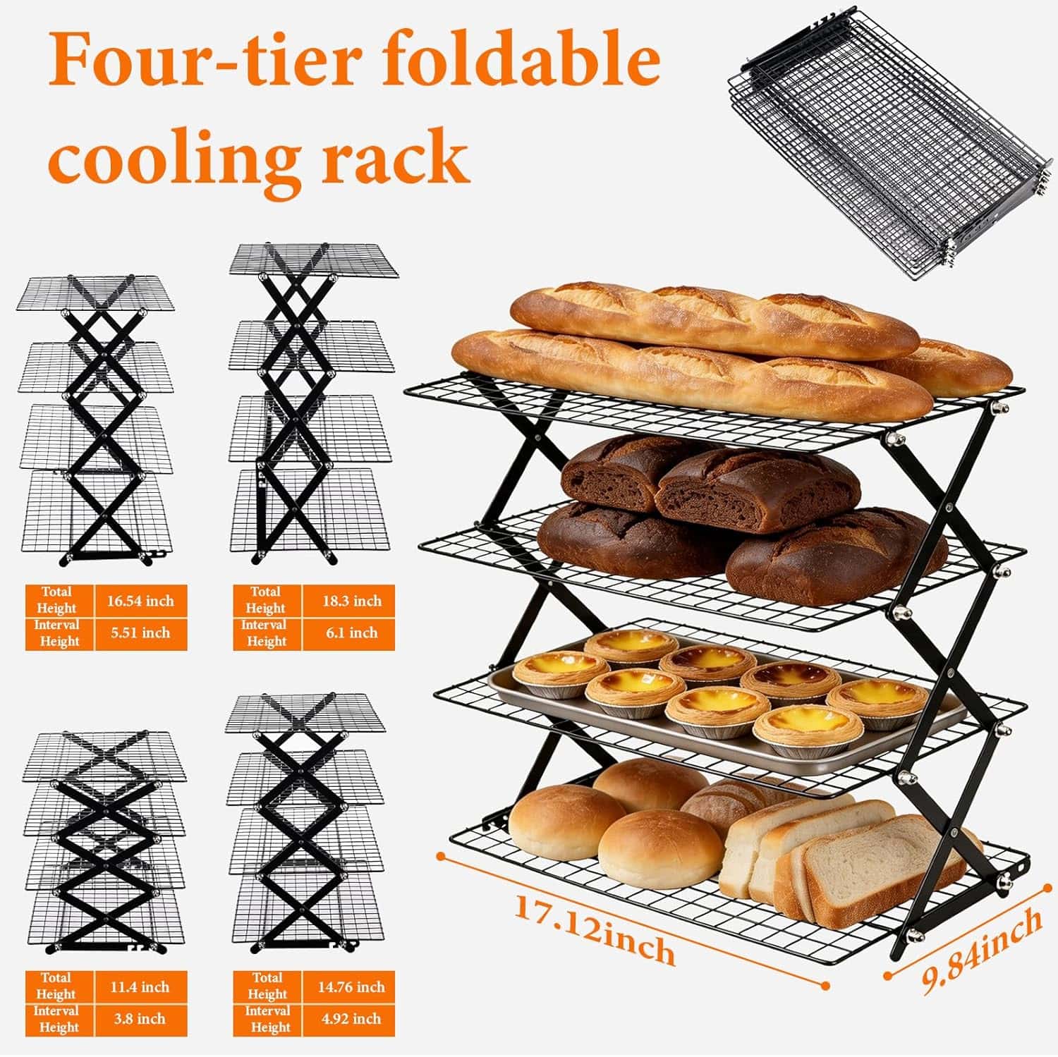 rejilla de enfriamiento de acero inoxidable de 4 niveles apilable y plegable ideal para reposteria en chile