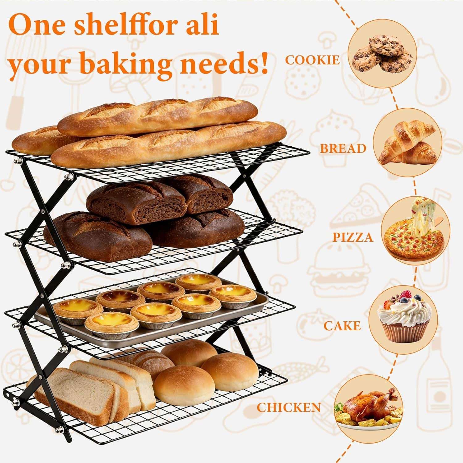 rejilla de enfriamiento de acero inoxidable de 4 niveles apilable y plegable ideal para reposteria en chile