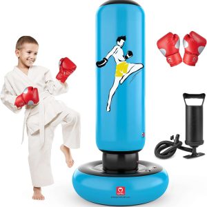 saco de boxeo inflable de 167 centimetros con base de 78 centimetros guantes de 6 onzas y pvc grueso ideal para chile