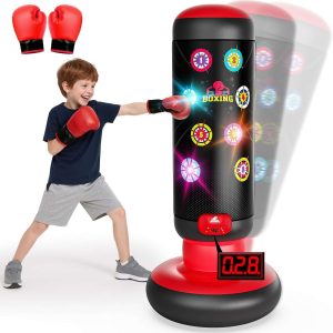saco de boxeo inflable interactivo con guantes luces led musica y contador de puntuacion para niños ideal para chile