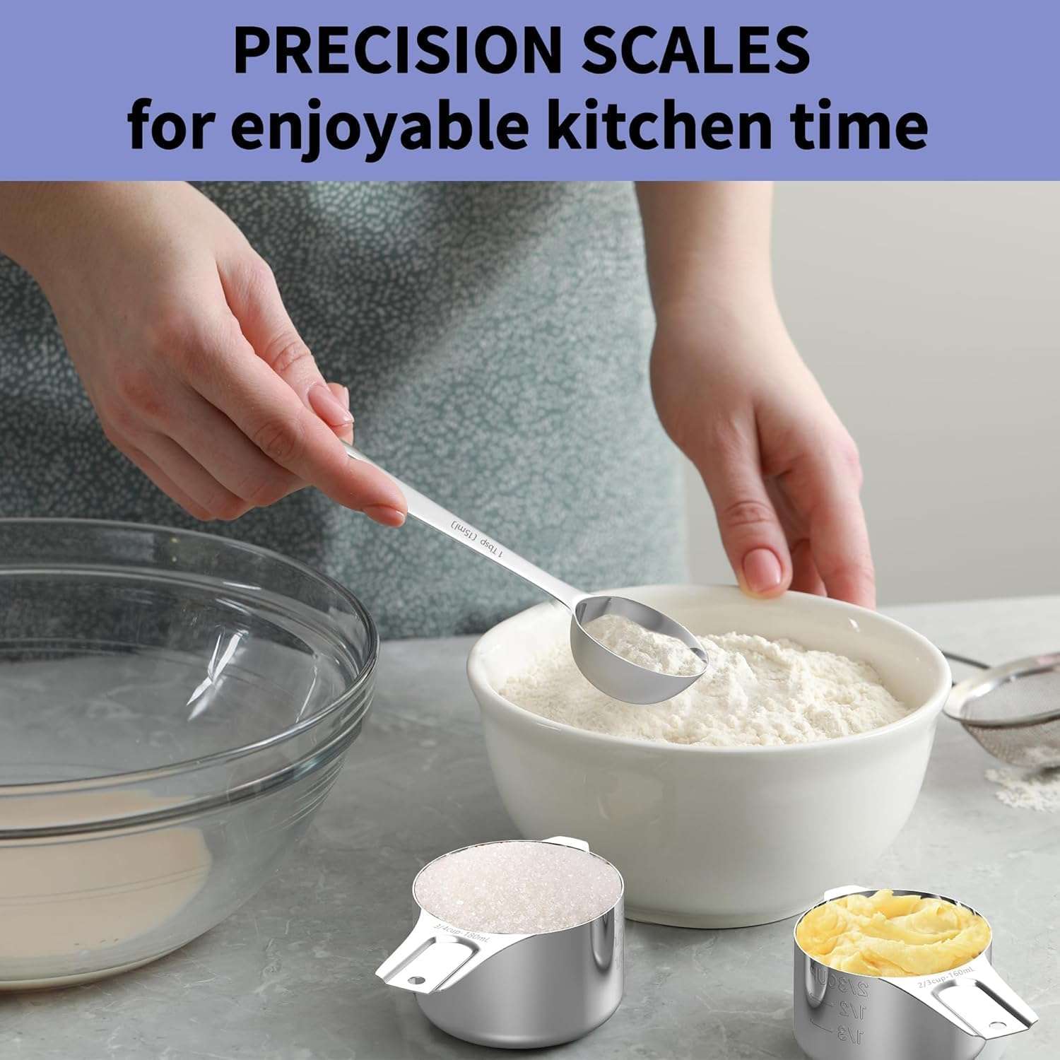 kit de 20 tazas y cucharas medidoras de acero inoxidable y plastico libre de toxinas ideal para reposteria en chile