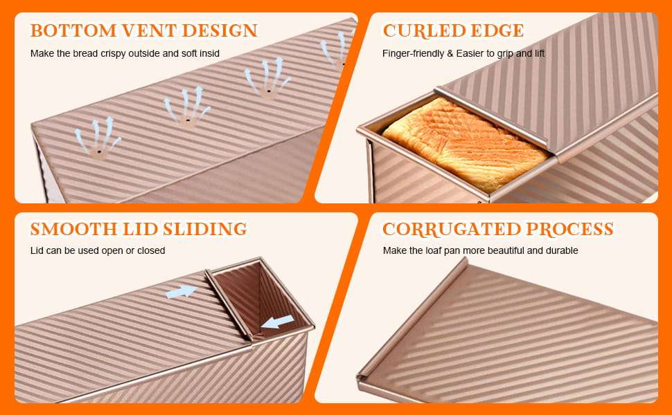 set de 3 moldes dorados para pan de molde con tapa de 1 kilo y 450 gramos de acero al carbono ideal para chile