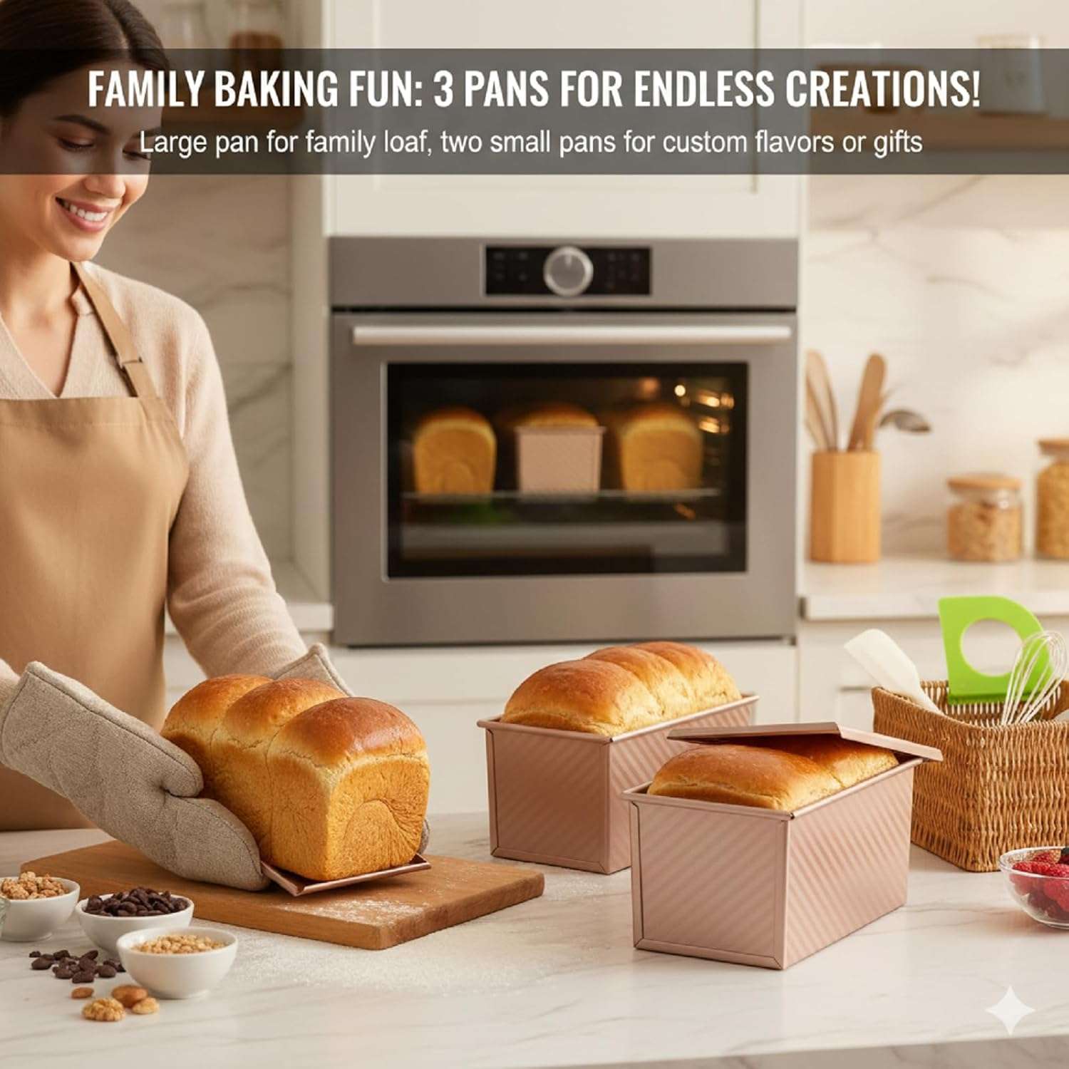 set de 3 moldes dorados para pan de molde con tapa de 1 kilo y 450 gramos de acero al carbono ideal para chile