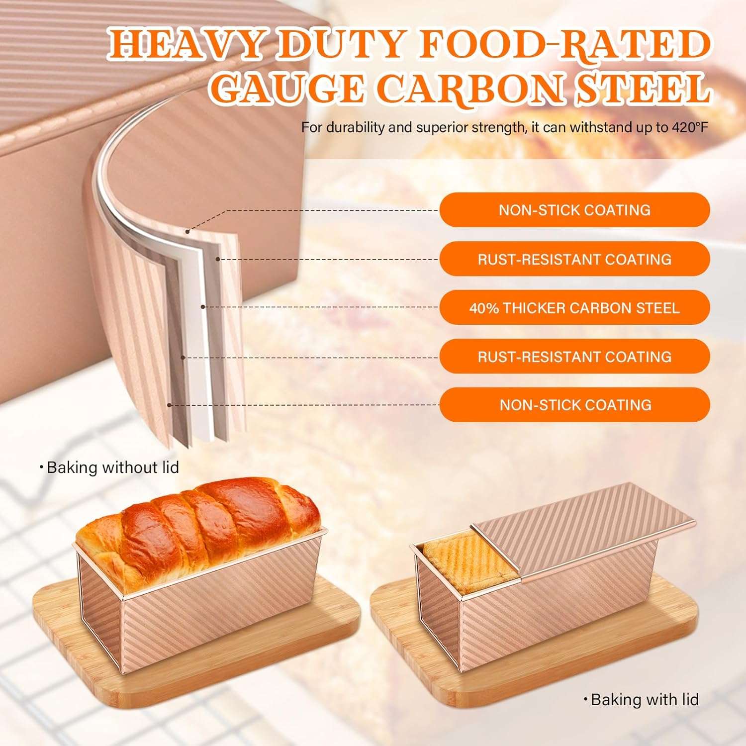 set de 3 moldes dorados para pan de molde con tapa de 1 kilo y 450 gramos de acero al carbono ideal para chile