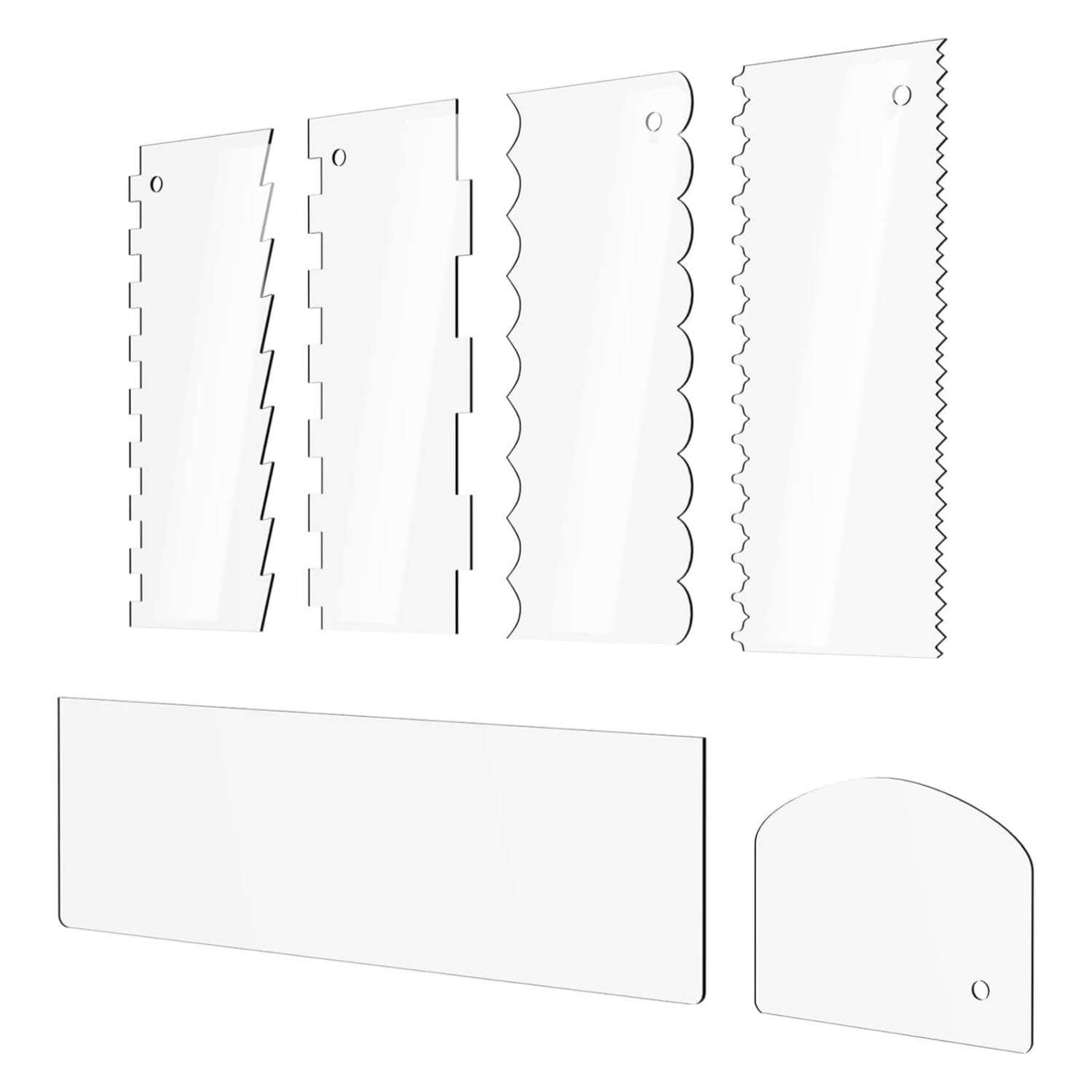 set de 6 raspadores de acrilico transparente para decorar tortas con 9 patrones ideal para chile