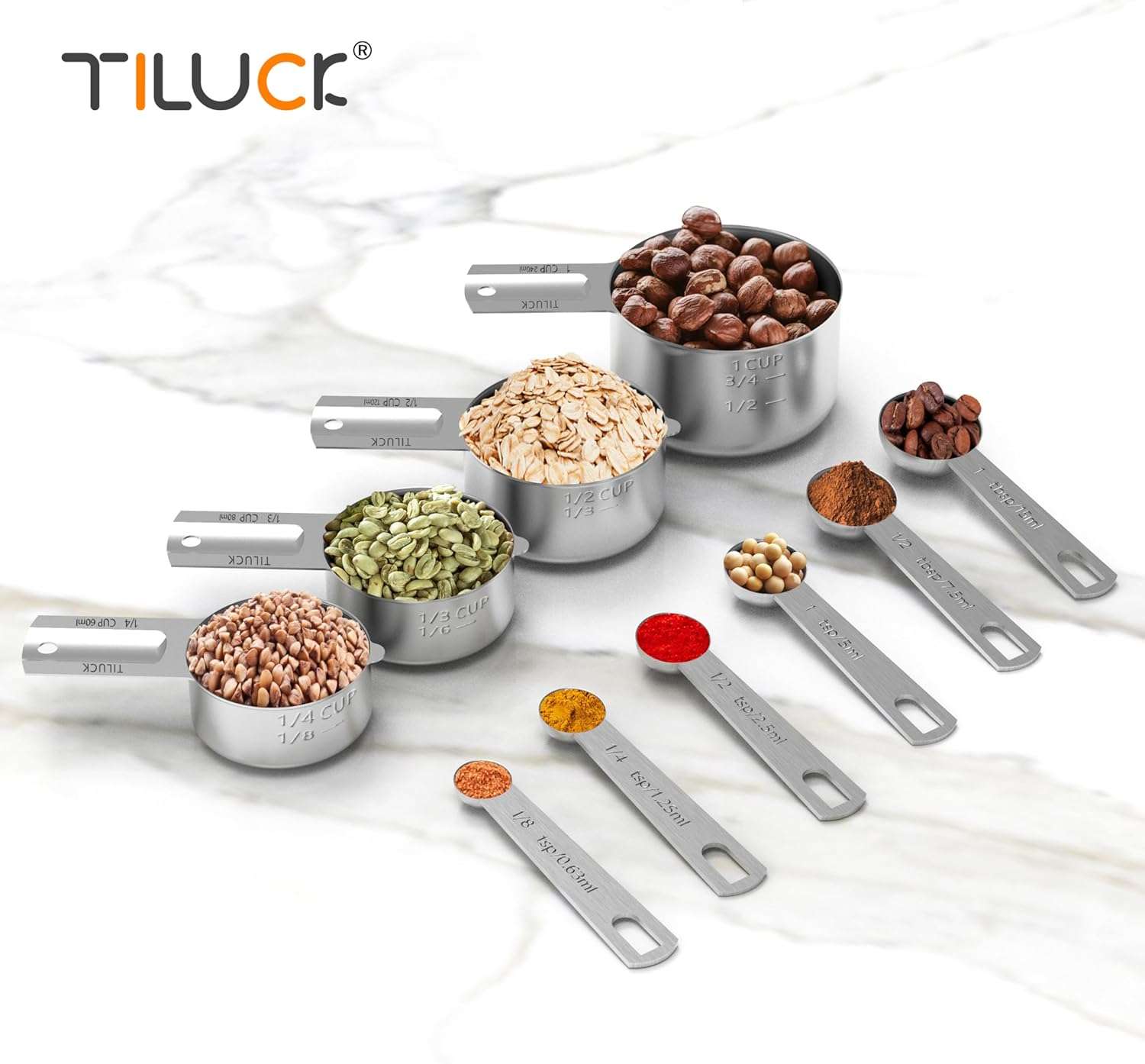 juego de tazas y cucharas medidoras de acero inoxidable de 10 piezas marca tiluck ideal para reposteria en chile