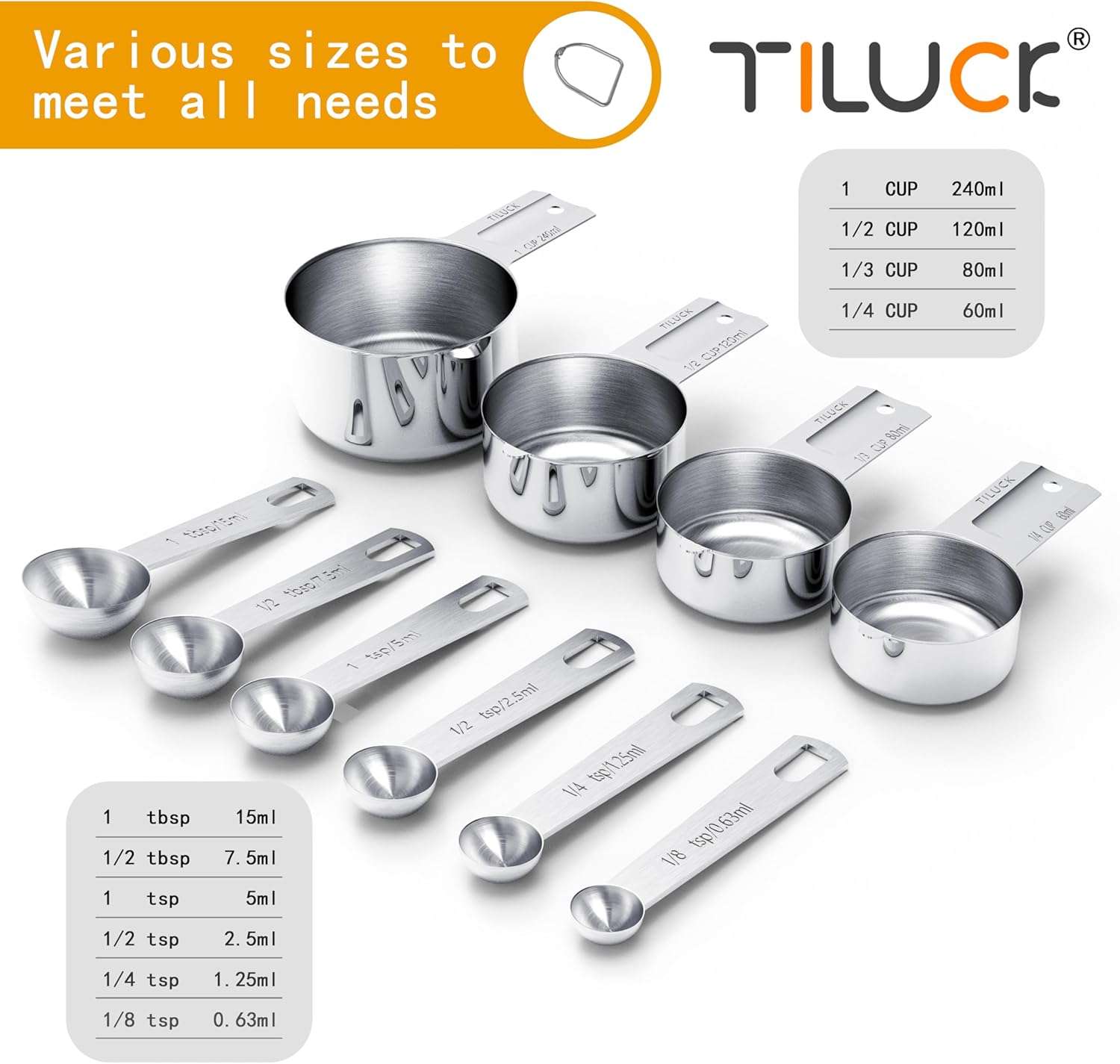 juego de tazas y cucharas medidoras de acero inoxidable de 10 piezas marca tiluck ideal para reposteria en chile
