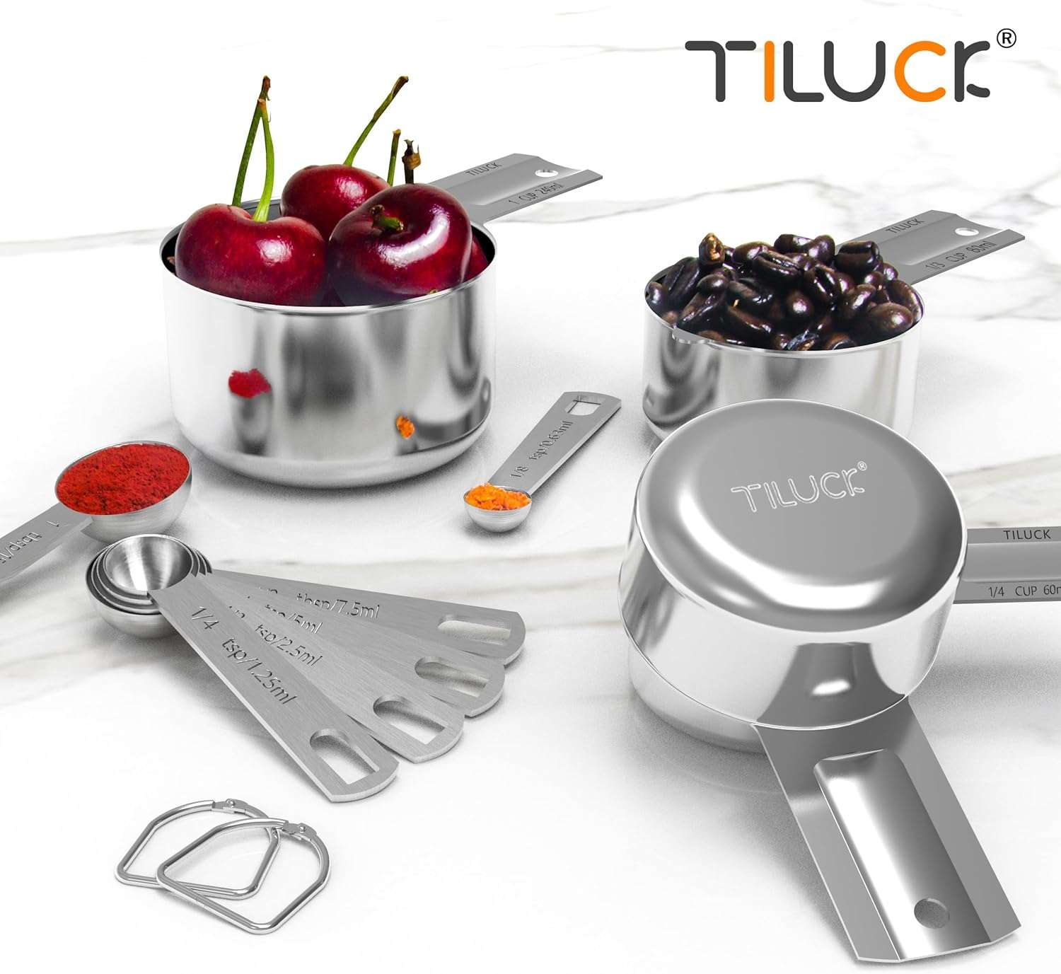 juego de tazas y cucharas medidoras de acero inoxidable de 10 piezas marca tiluck ideal para reposteria en chile
