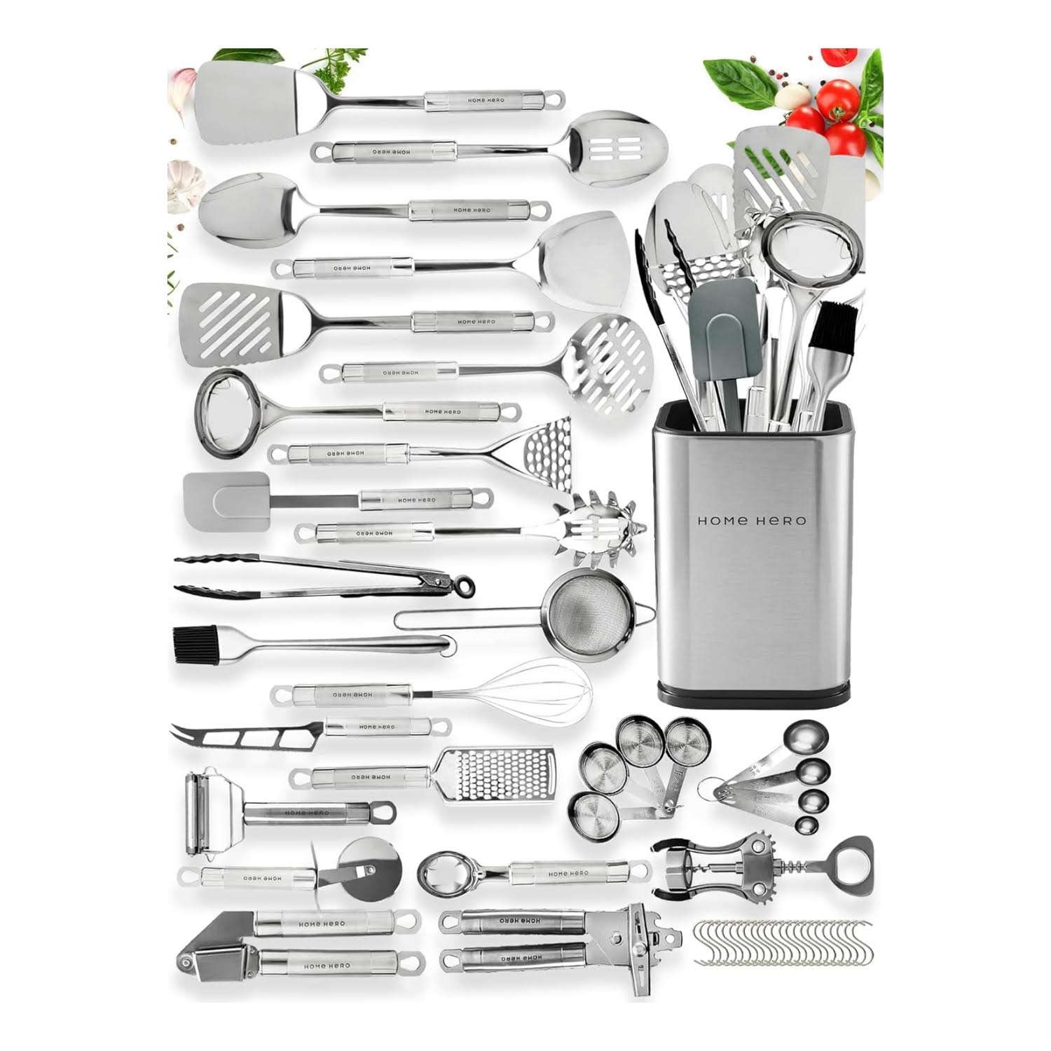 juego de utensilios de cocina home hero de 54 piezas de acero inoxidable y silicona ideal para chile