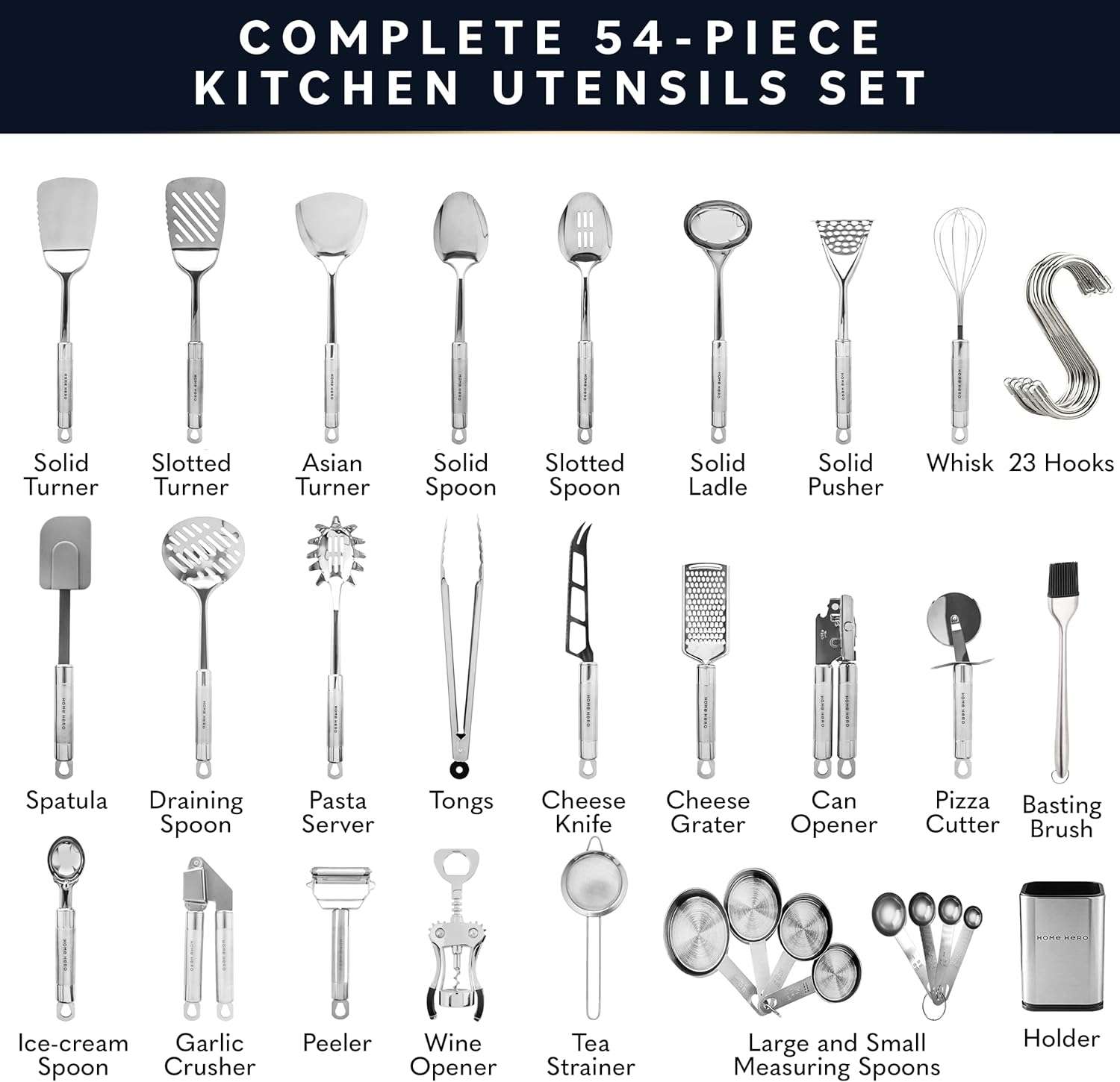 juego de utensilios de cocina home hero de 54 piezas de acero inoxidable y silicona ideal para chile