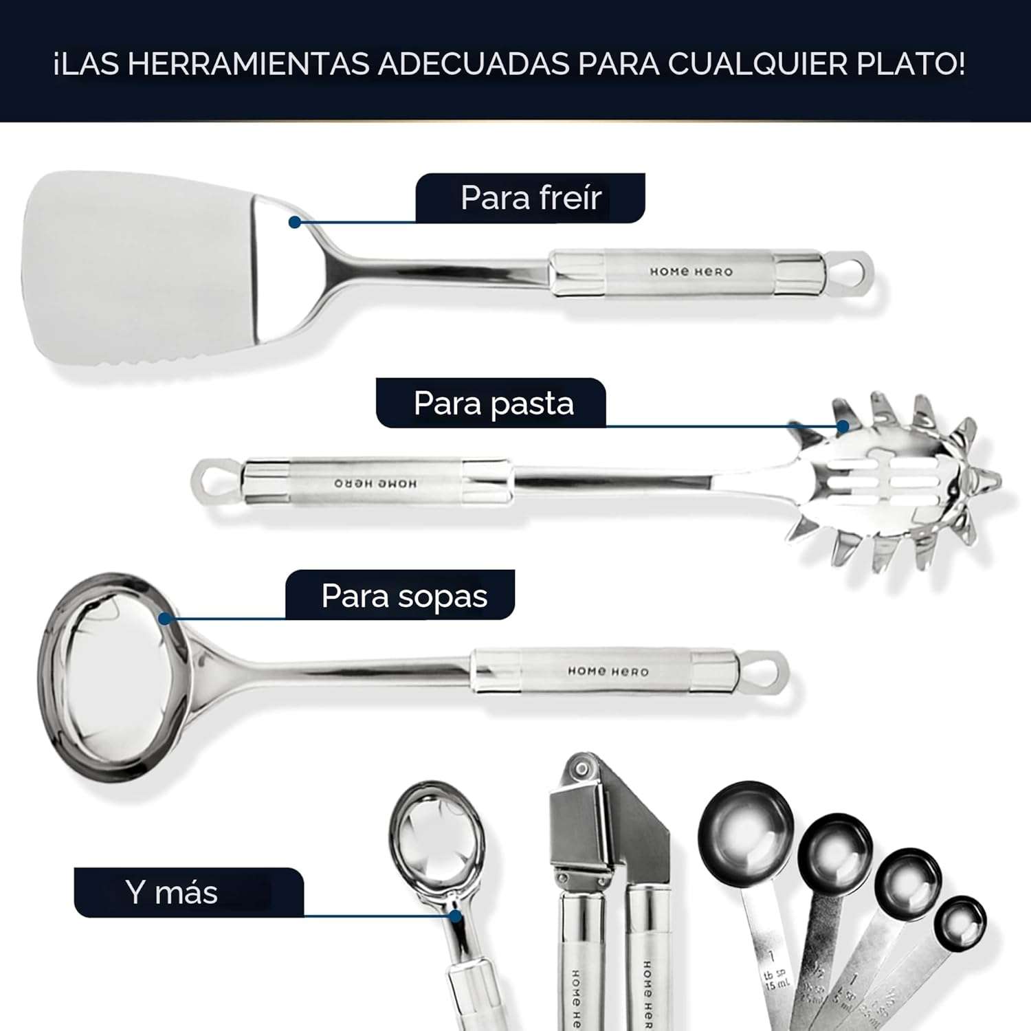 juego de utensilios de cocina home hero de 54 piezas de acero inoxidable y silicona ideal para chile