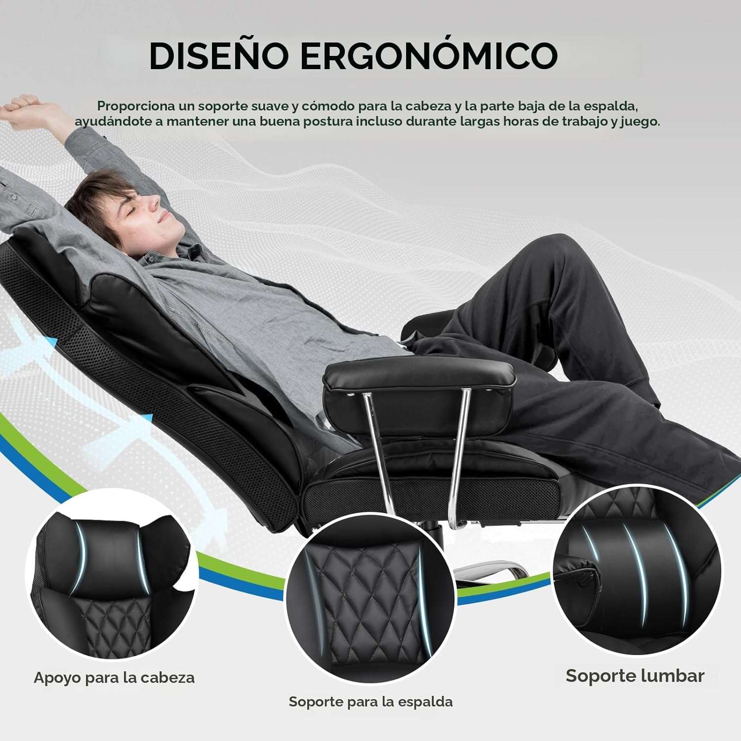 silla gamer gtplayer ergonomica con soporte lumbar de muelles reposapies ajustable y reclinacion de 135 grados ideal para chile