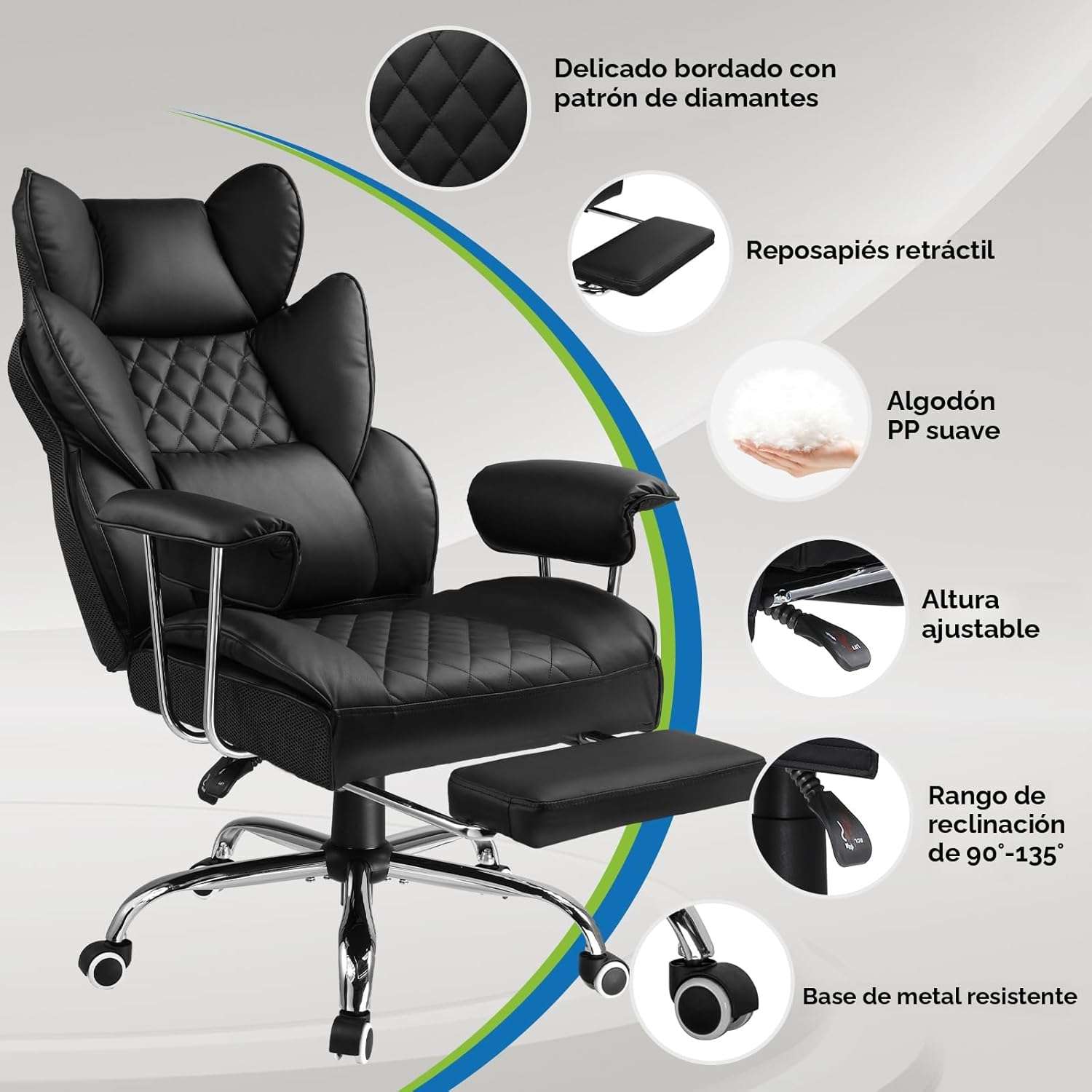 silla gamer gtplayer ergonomica con soporte lumbar de muelles reposapies ajustable y reclinacion de 135 grados ideal para chile