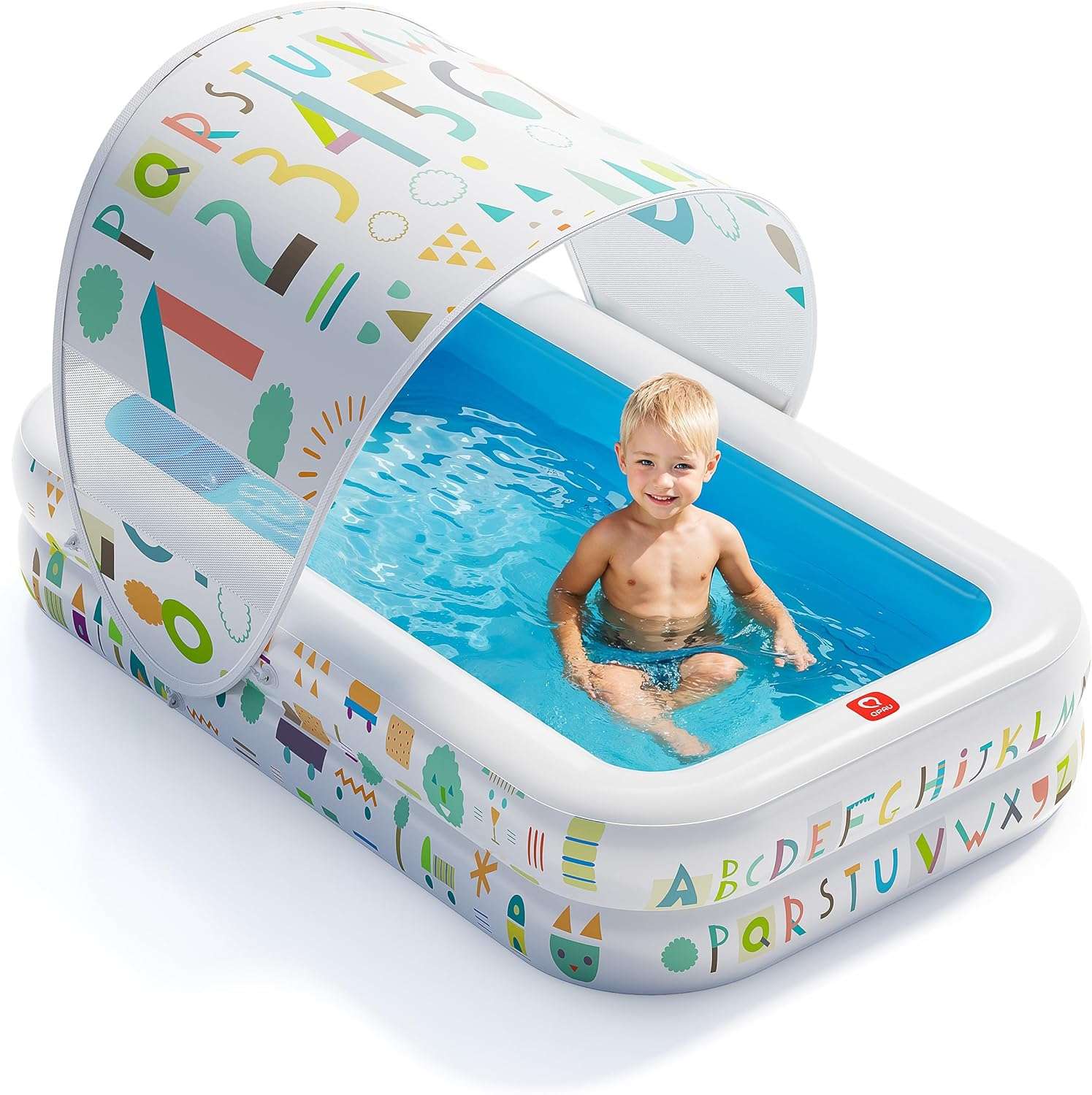 piscina inflable azul para bebés de 165 cm con toldo parasol y piso acolchado