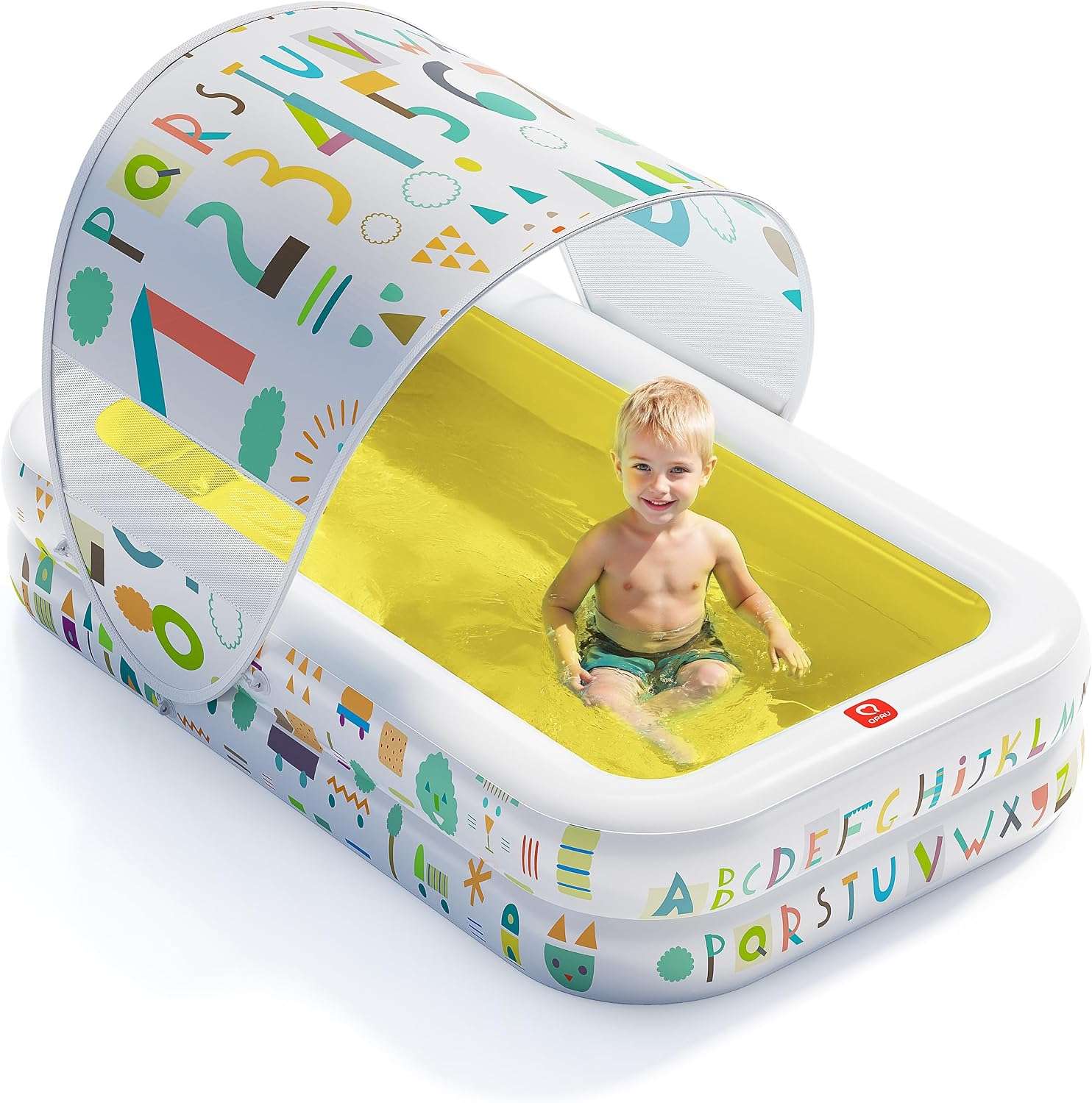 piscina inflable azul para bebés de 165 cm con toldo parasol y piso acolchado