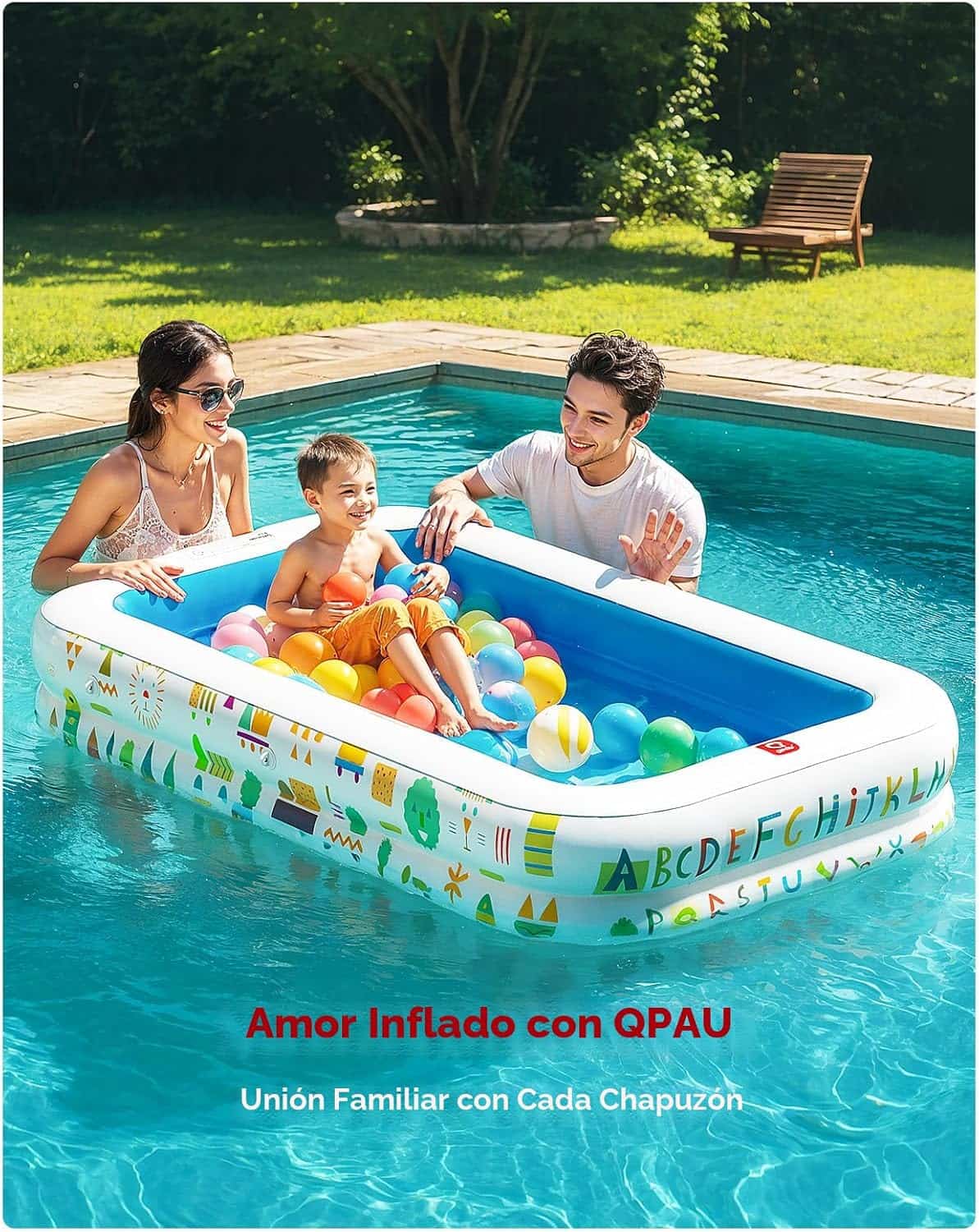 piscina inflable azul para bebés de 165 cm con toldo parasol y piso acolchado