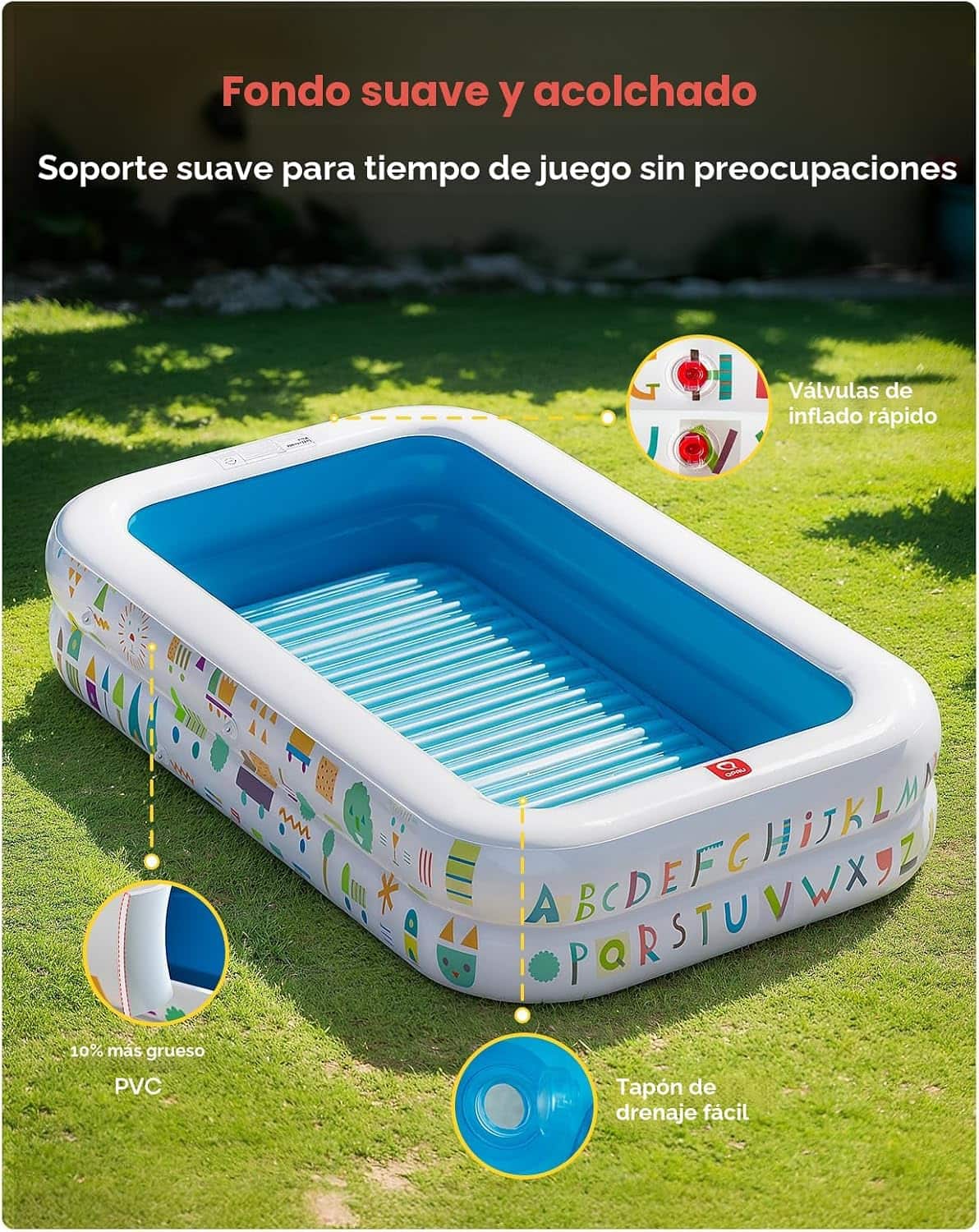 piscina inflable azul para bebés de 165 cm con toldo parasol y piso acolchado