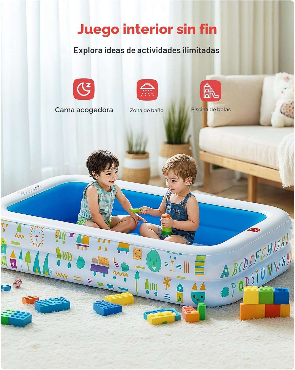 piscina inflable azul para bebés de 165 cm con toldo parasol y piso acolchado