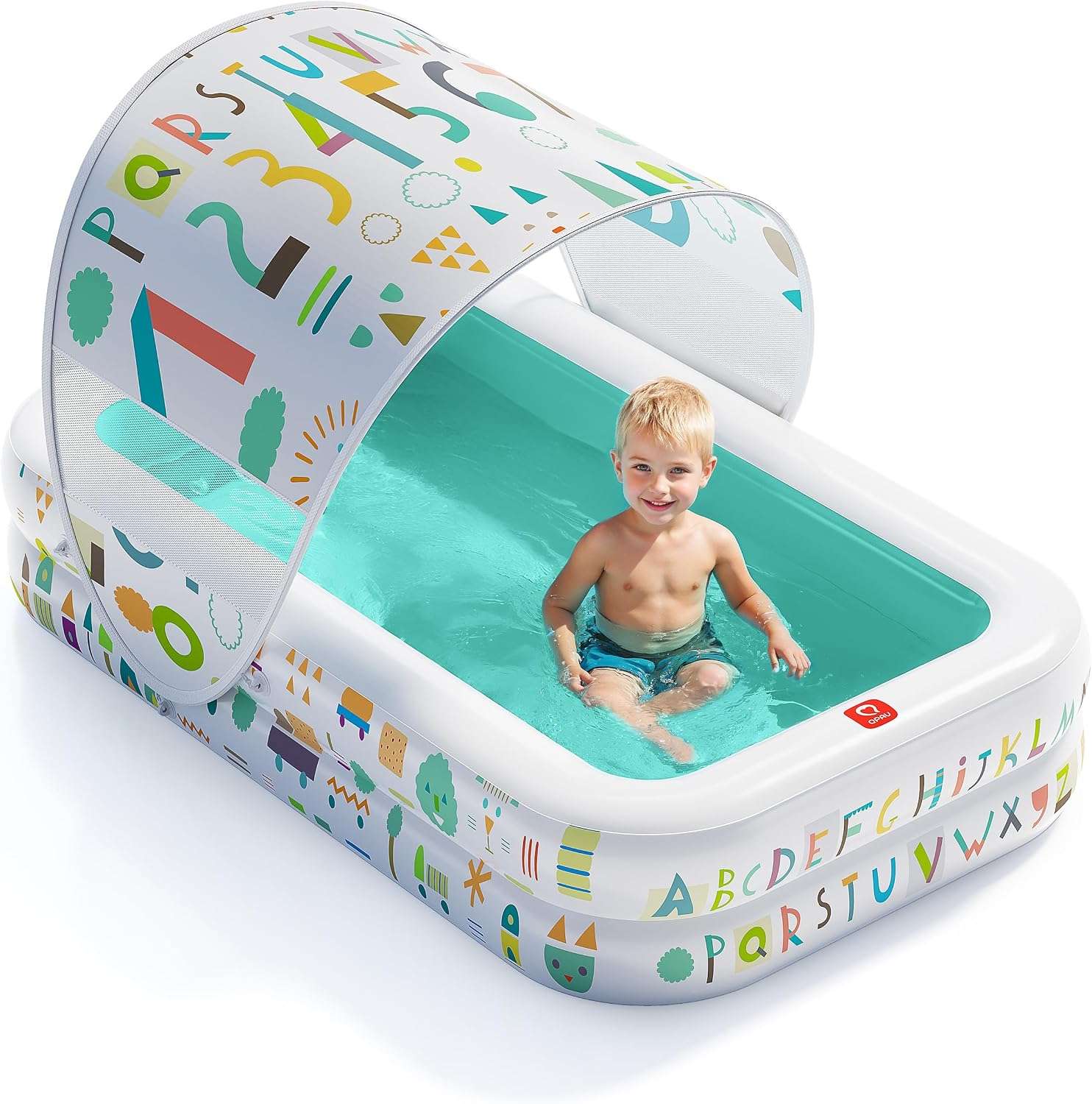 piscina inflable azul para bebés de 165 cm con toldo parasol y piso acolchado