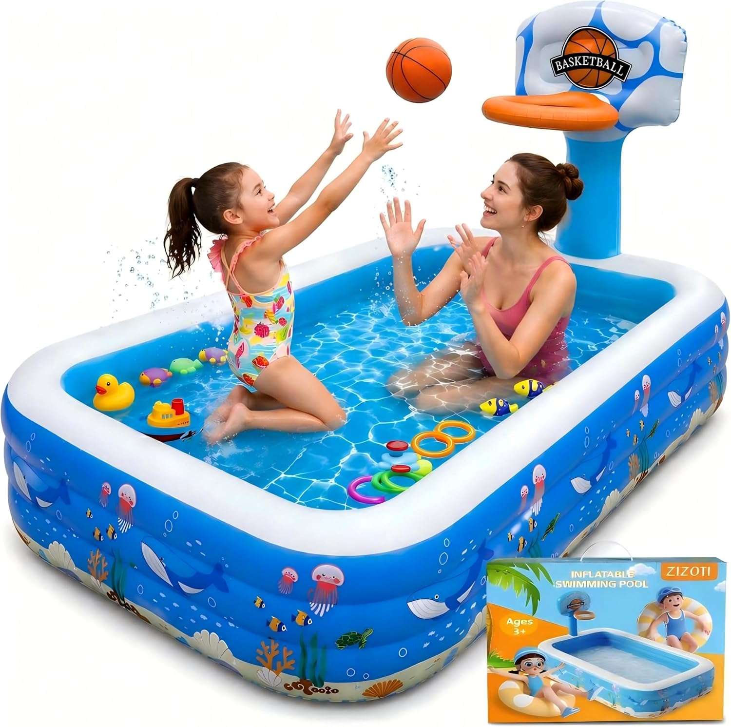 piscina inflable familiar grande rectangular de 304 cm con fondo acolchado