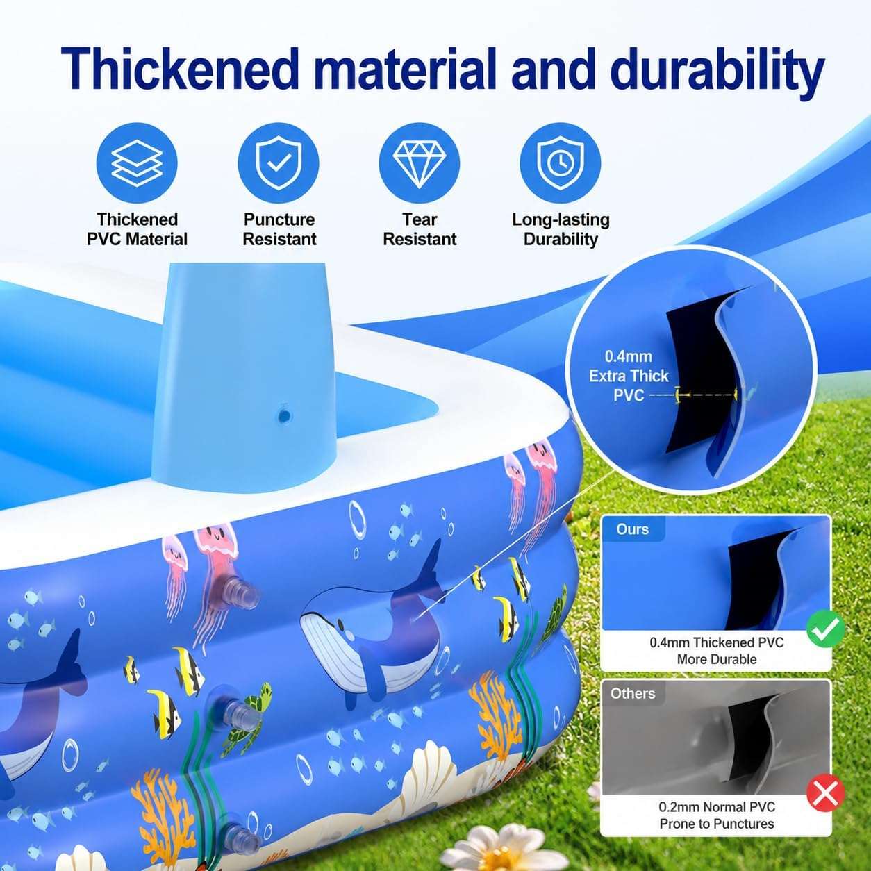 piscina inflable familiar grande rectangular de 304 cm con fondo acolchado
