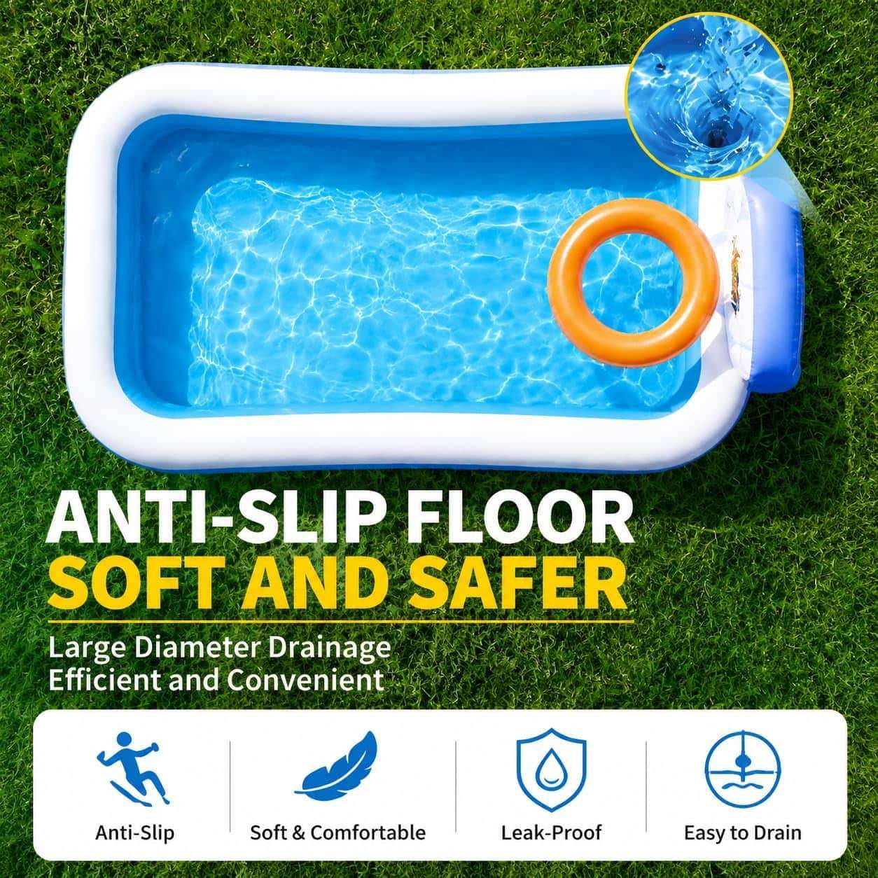piscina inflable familiar grande rectangular de 304 cm con fondo acolchado