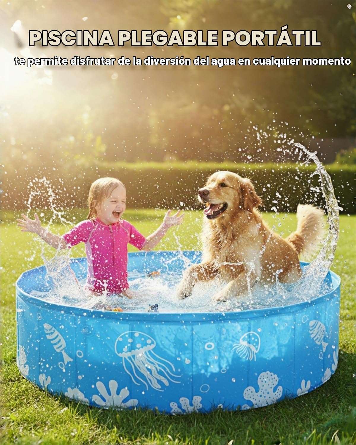piscina plegable rígida de 119 cm con toldo UPF 50+ y plástico grueso para niños