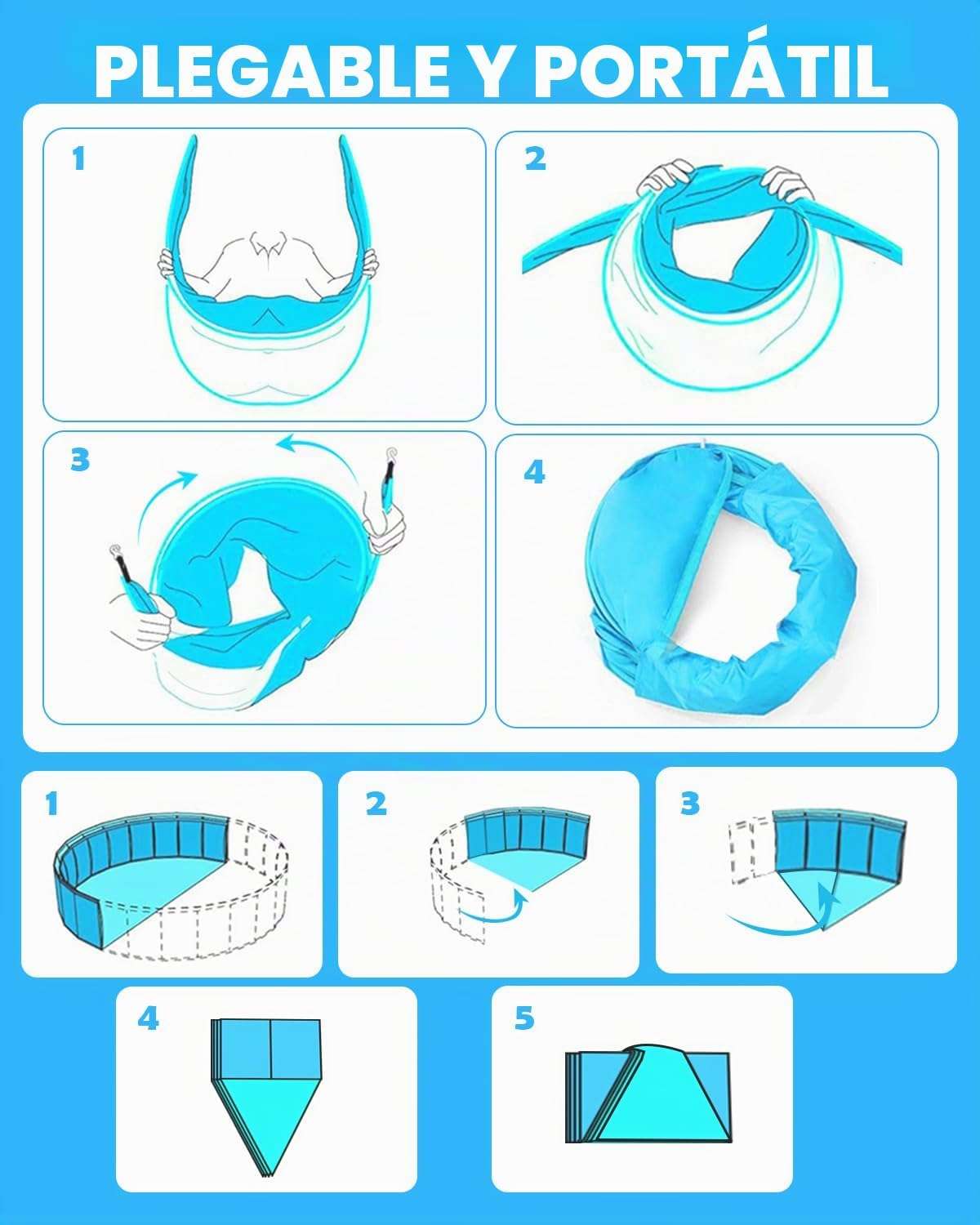 piscina plegable rígida de 119 cm con toldo UPF 50+ y plástico grueso para niños