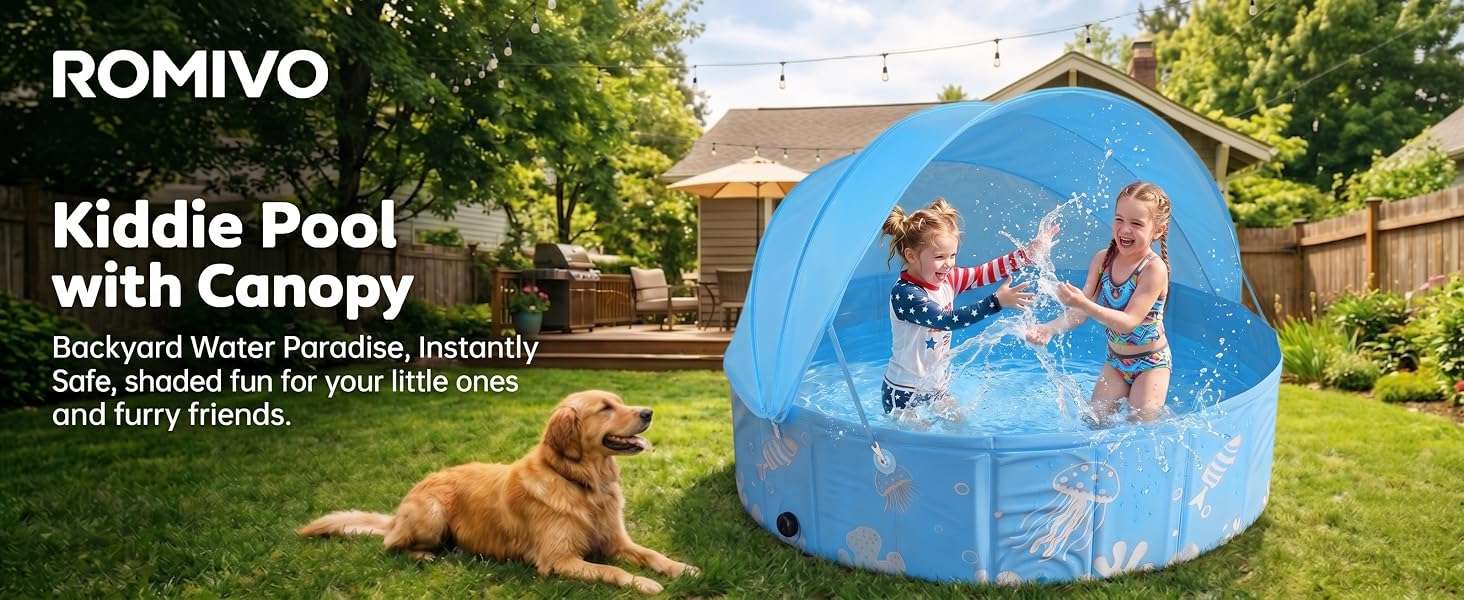 piscina plegable rígida de 119 cm con toldo UPF 50+ y plástico grueso para niños