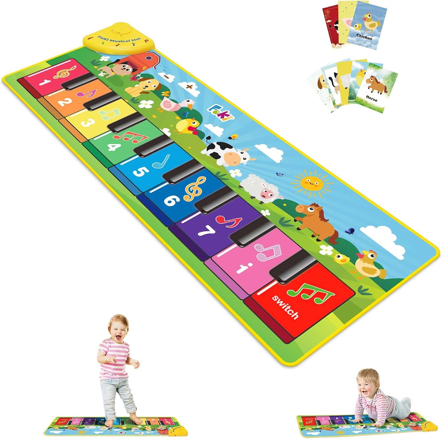alfombra de piano musical de suelo con sonidos de animales y luces para niños