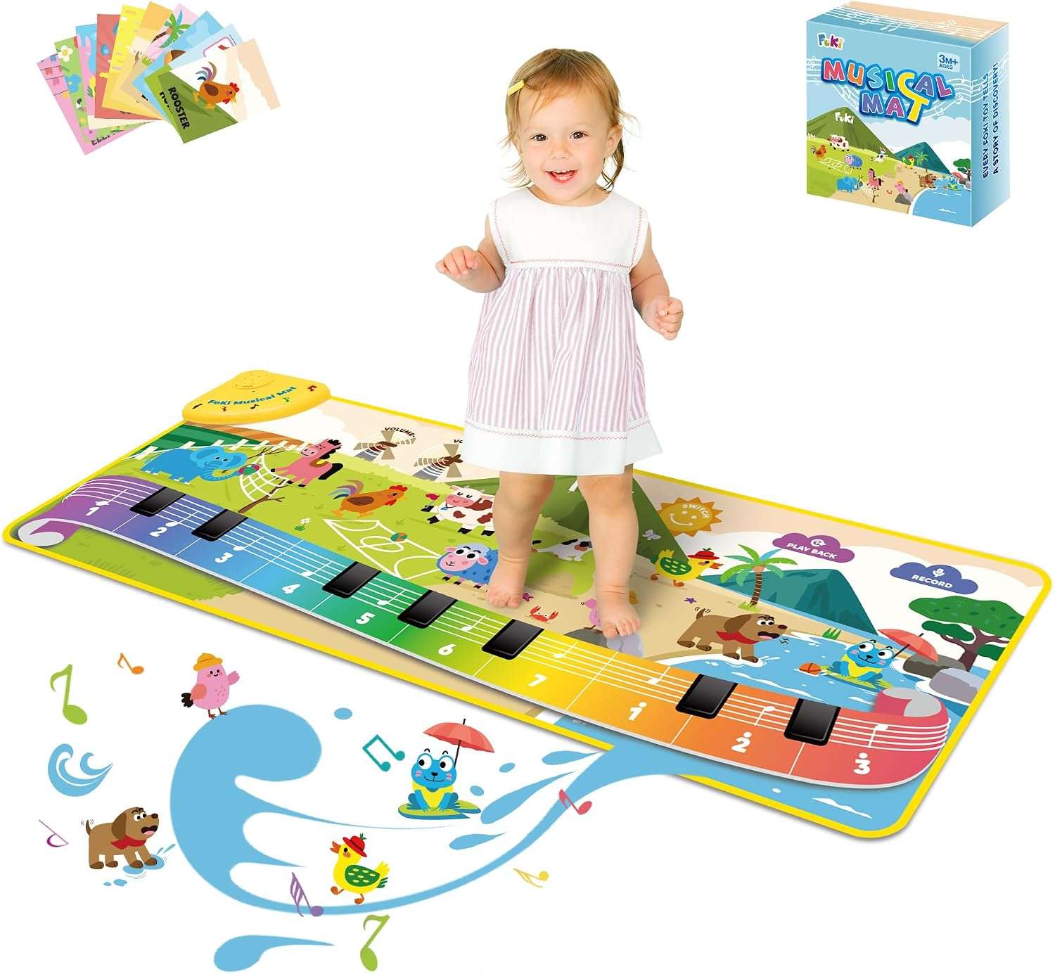 alfombra de piano musical de suelo con sonidos de animales y luces para niños