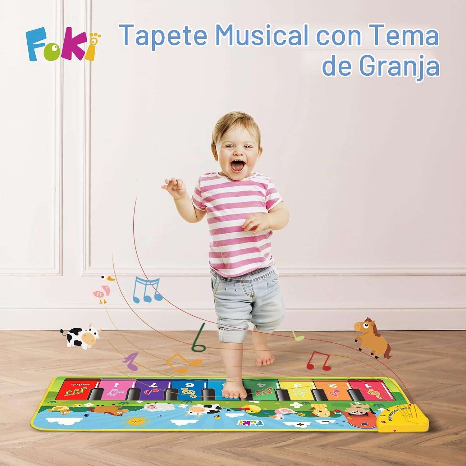 alfombra de piano musical de suelo con sonidos de animales y luces para niños