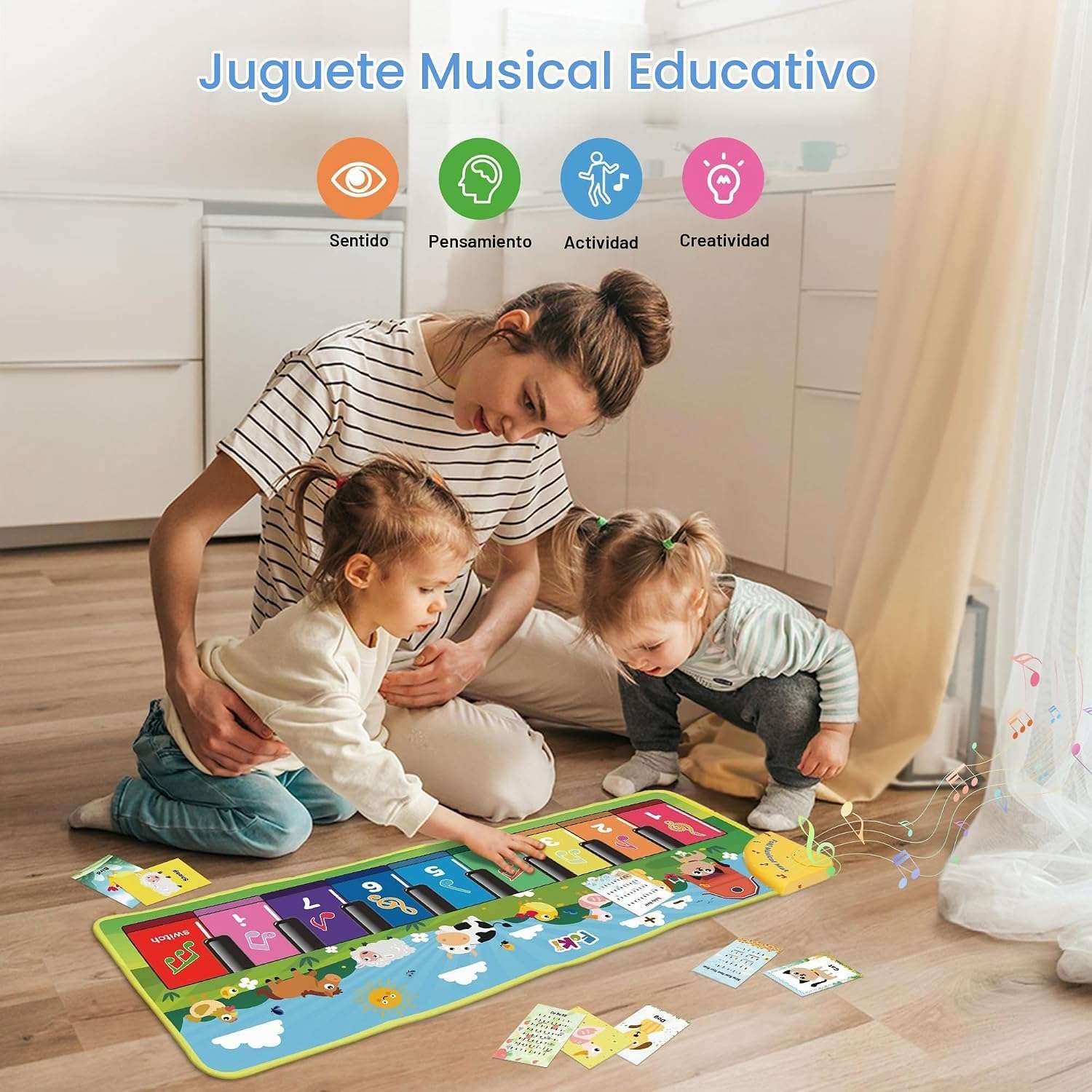 alfombra de piano musical de suelo con sonidos de animales y luces para niños