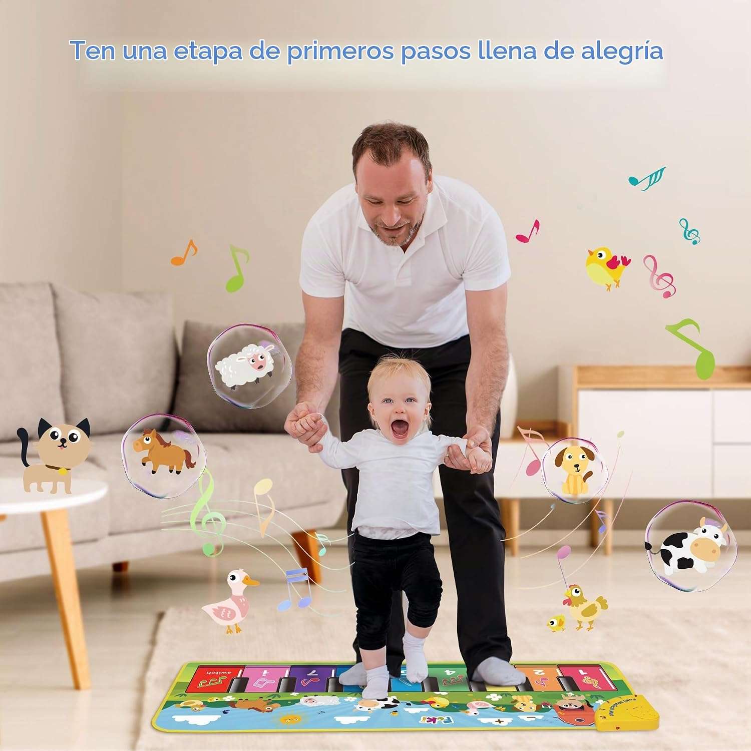 alfombra de piano musical de suelo con sonidos de animales y luces para niños