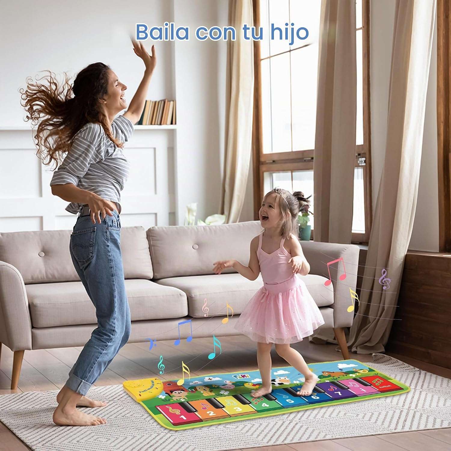 alfombra de piano musical de suelo con sonidos de animales y luces para niños