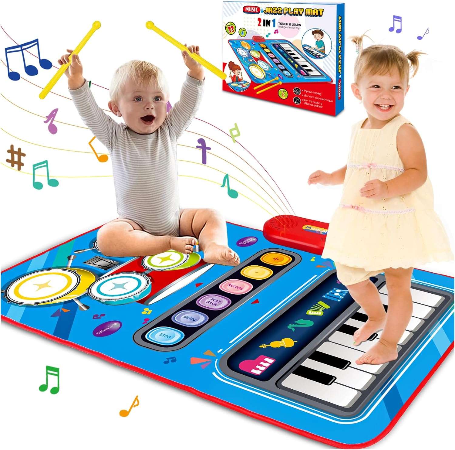 alfombra musical de piano y tambor 2 en 1 con sensibilidad táctil para bebés y niños
