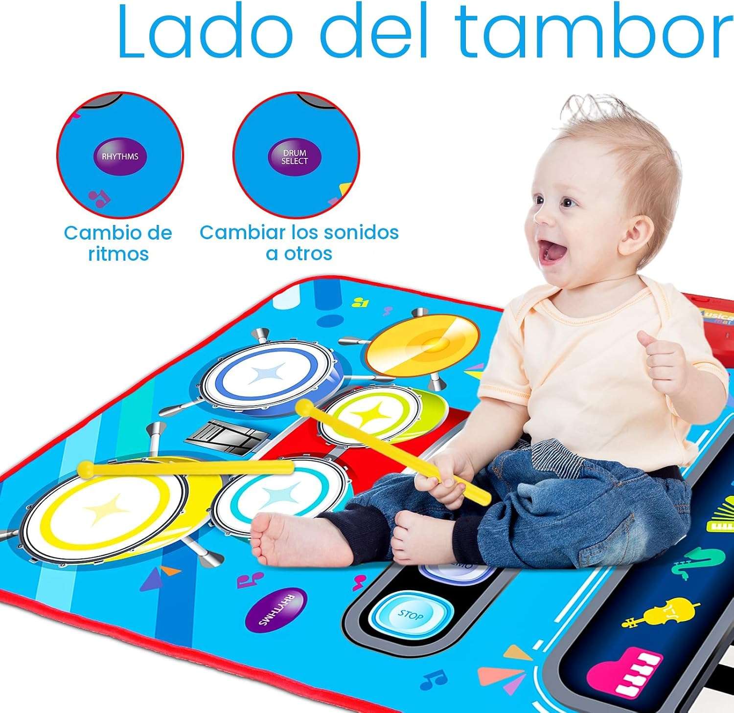 alfombra musical de piano y tambor 2 en 1 con sensibilidad táctil para bebés y niños