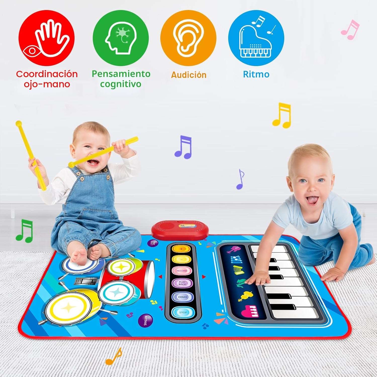 alfombra musical de piano y tambor 2 en 1 con sensibilidad táctil para bebés y niños