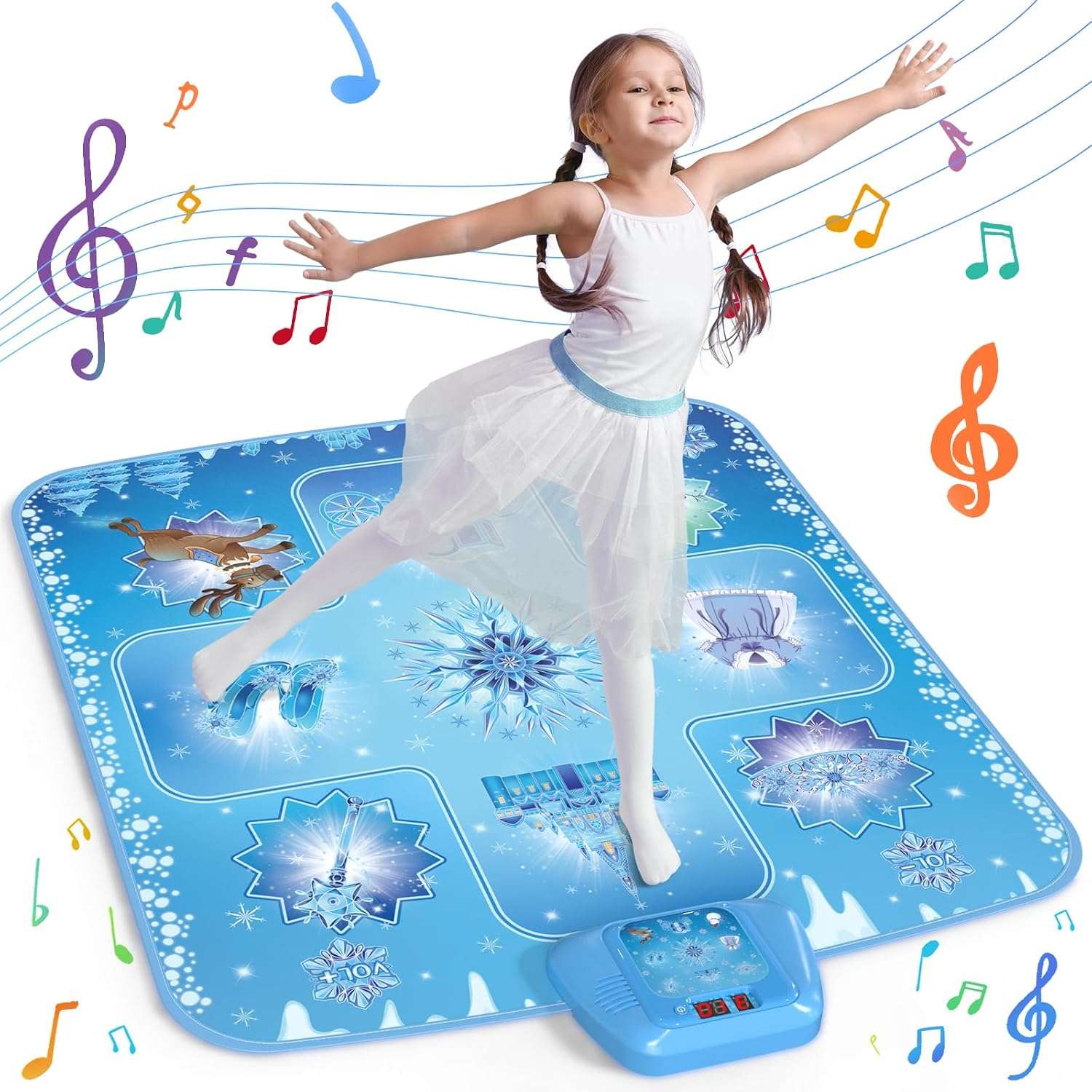 alfombrilla de baile temática de Frozen con luces LED y modos interactivos para niñas