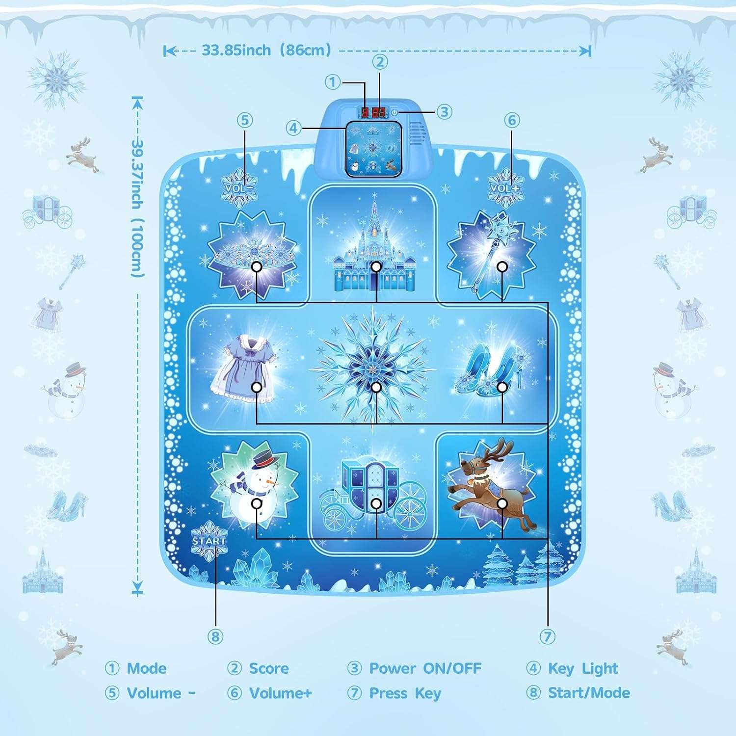 alfombrilla de baile temática de Frozen con luces LED y modos interactivos para niñas