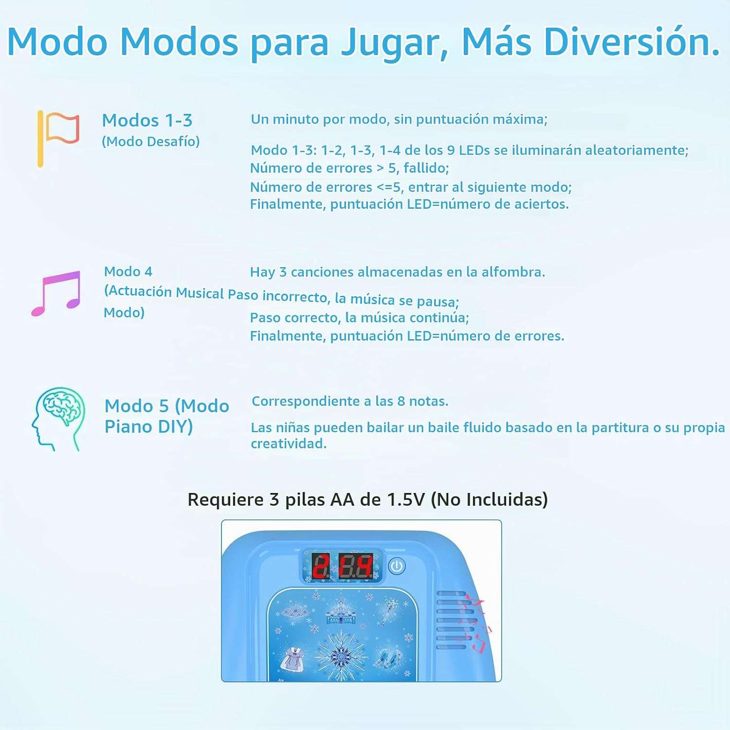alfombrilla de baile temática de Frozen con luces LED y modos interactivos para niñas