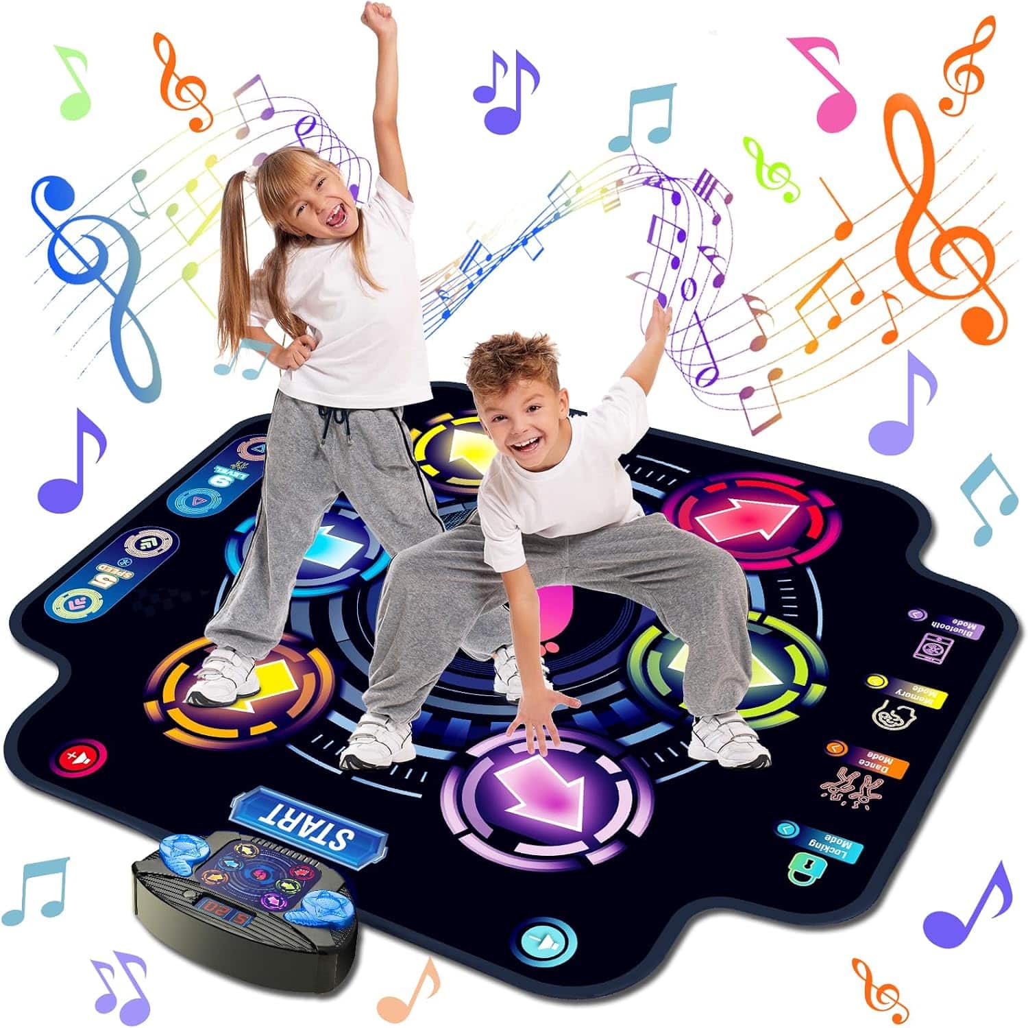 alfombrilla de baile electrónica con luces, Bluetooth y pantalla LED para niños