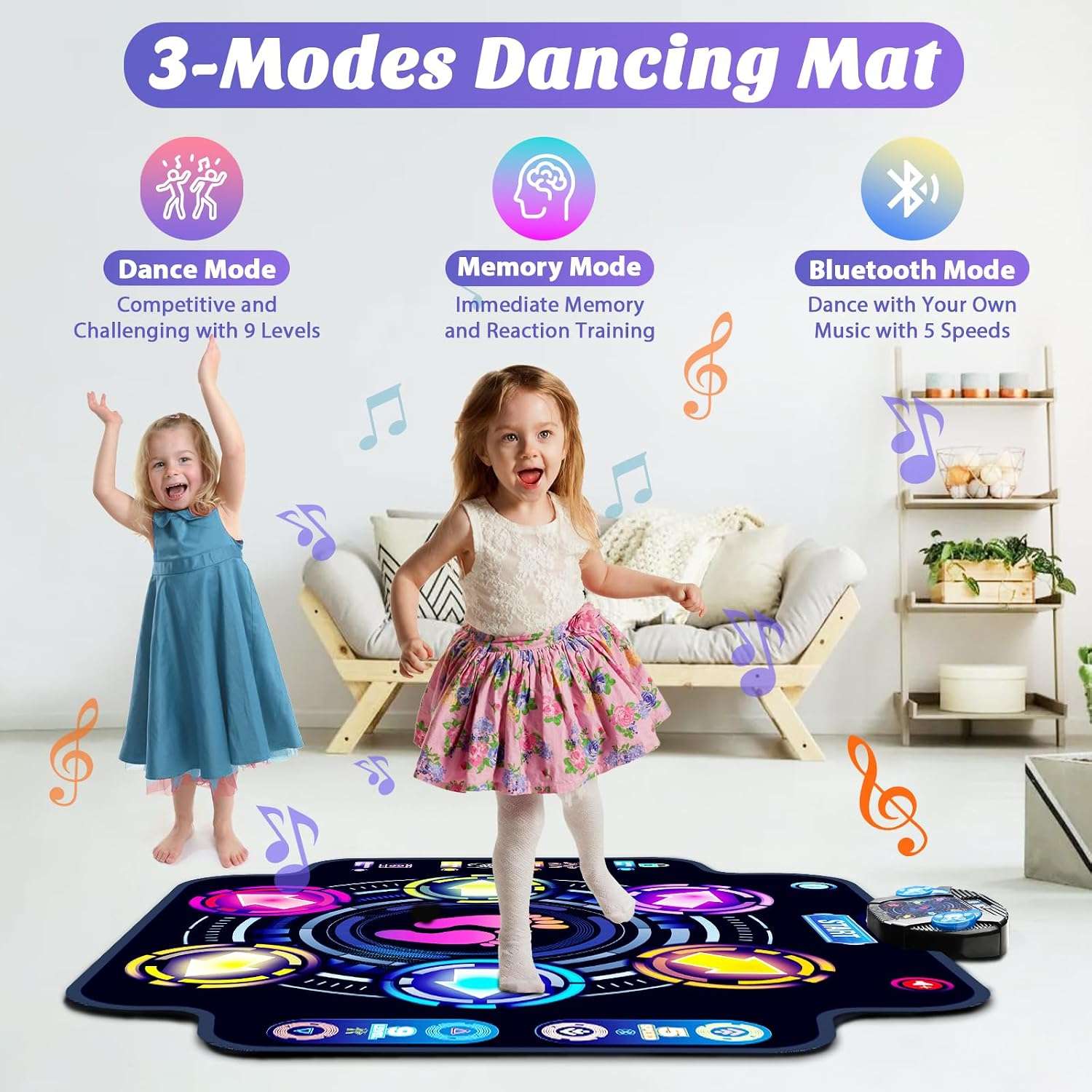 alfombrilla de baile electrónica con luces, Bluetooth y pantalla LED para niños