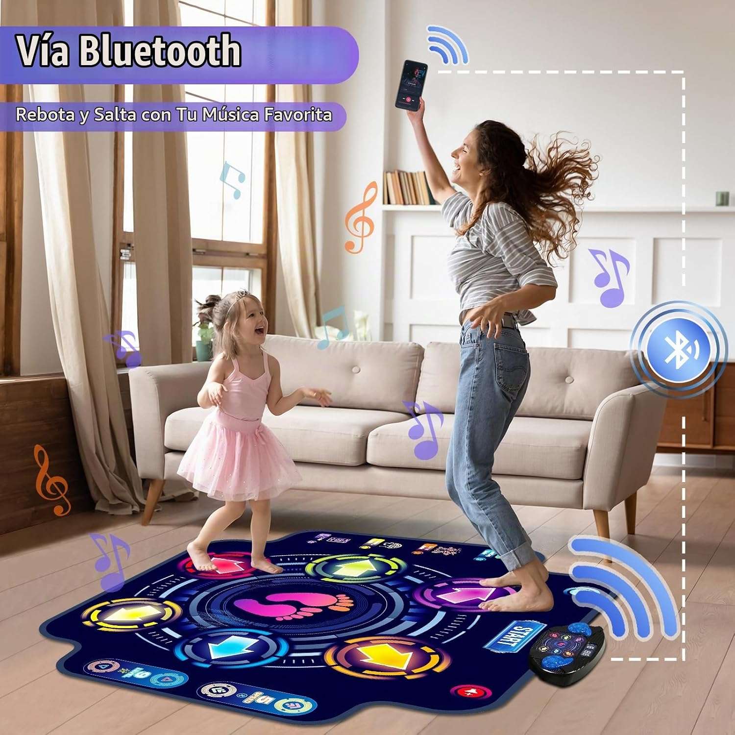 alfombrilla de baile electrónica con luces, Bluetooth y pantalla LED para niños