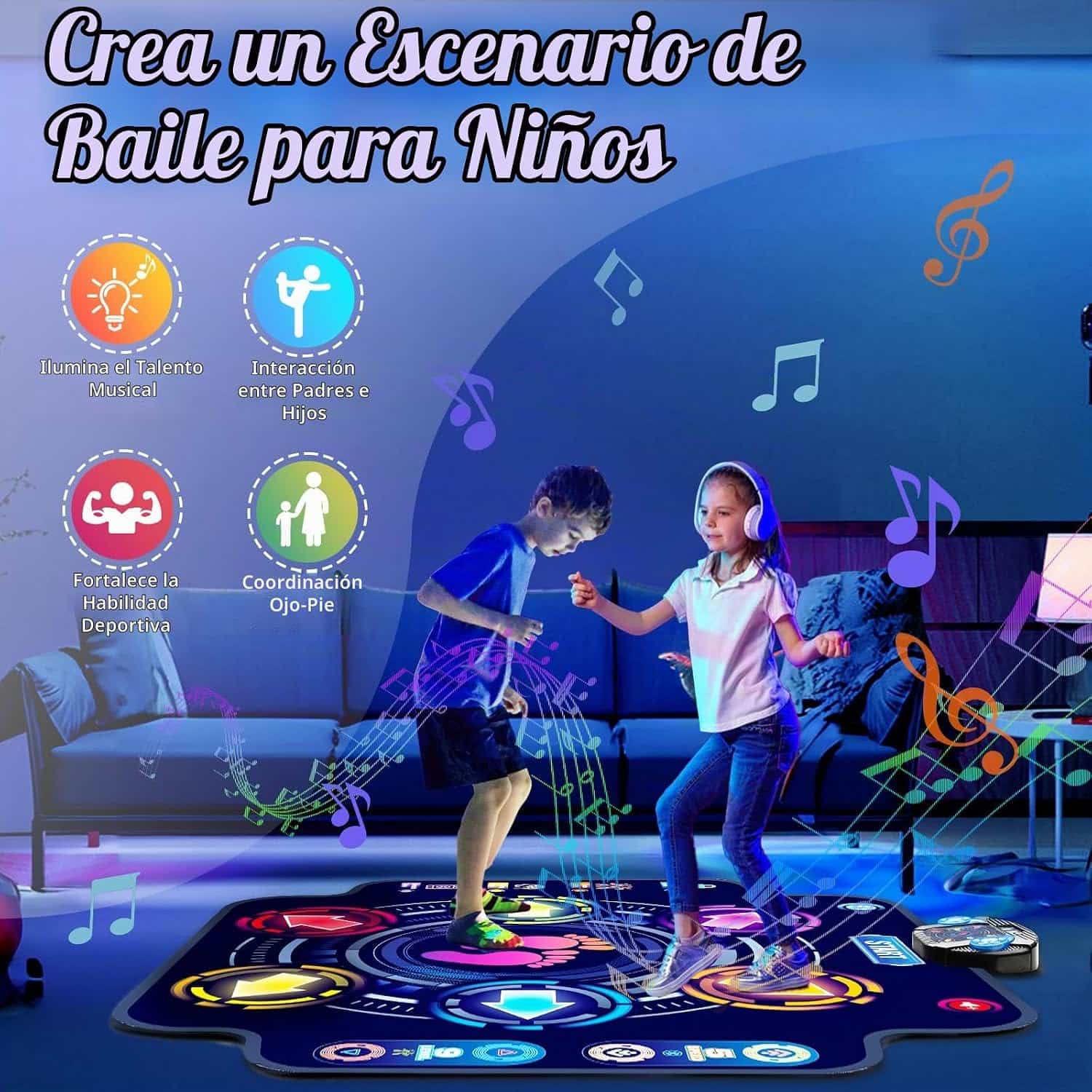 alfombrilla de baile electrónica con luces, Bluetooth y pantalla LED para niños