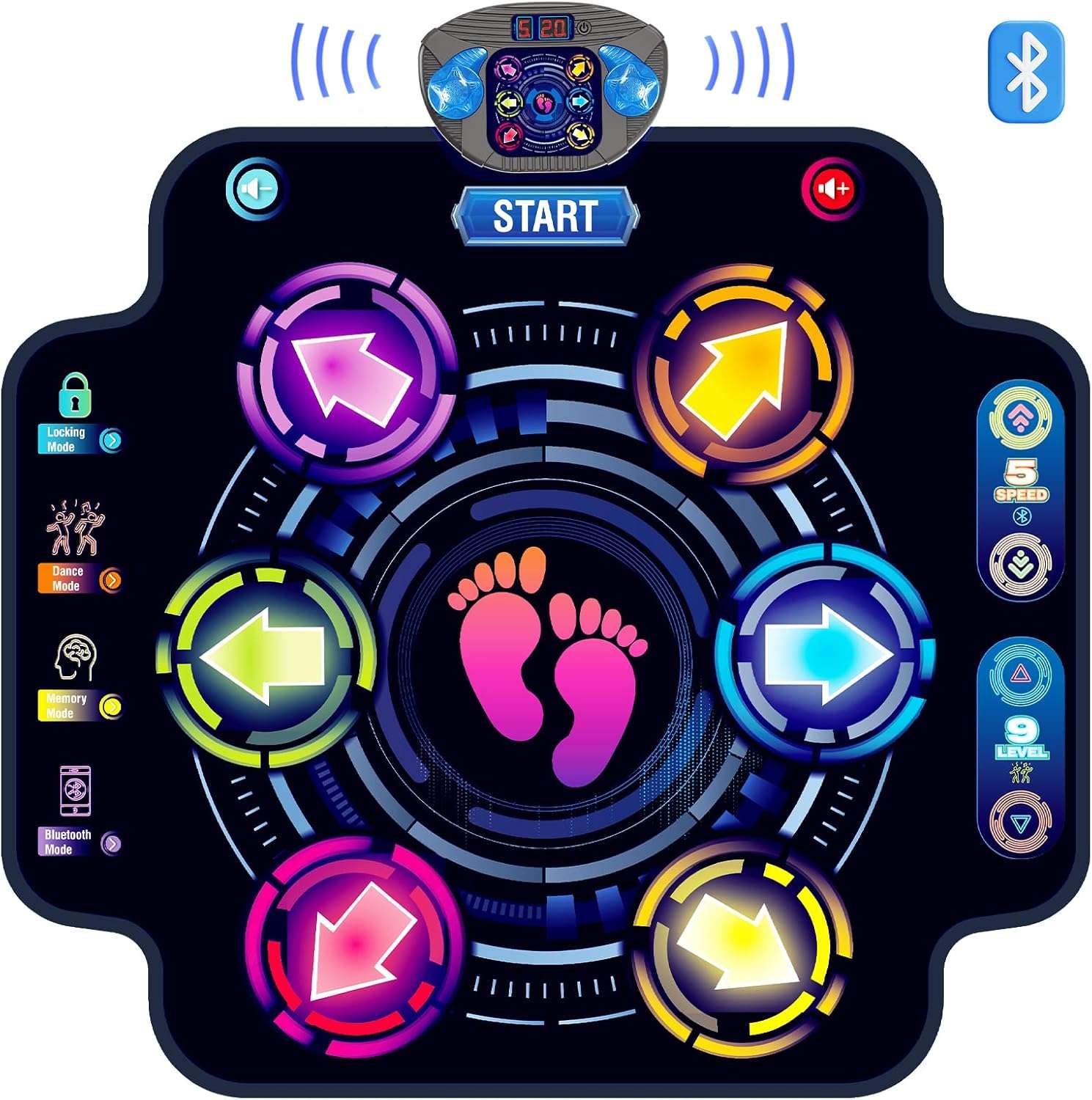 alfombrilla de baile electrónica con luces, Bluetooth y pantalla LED para niños