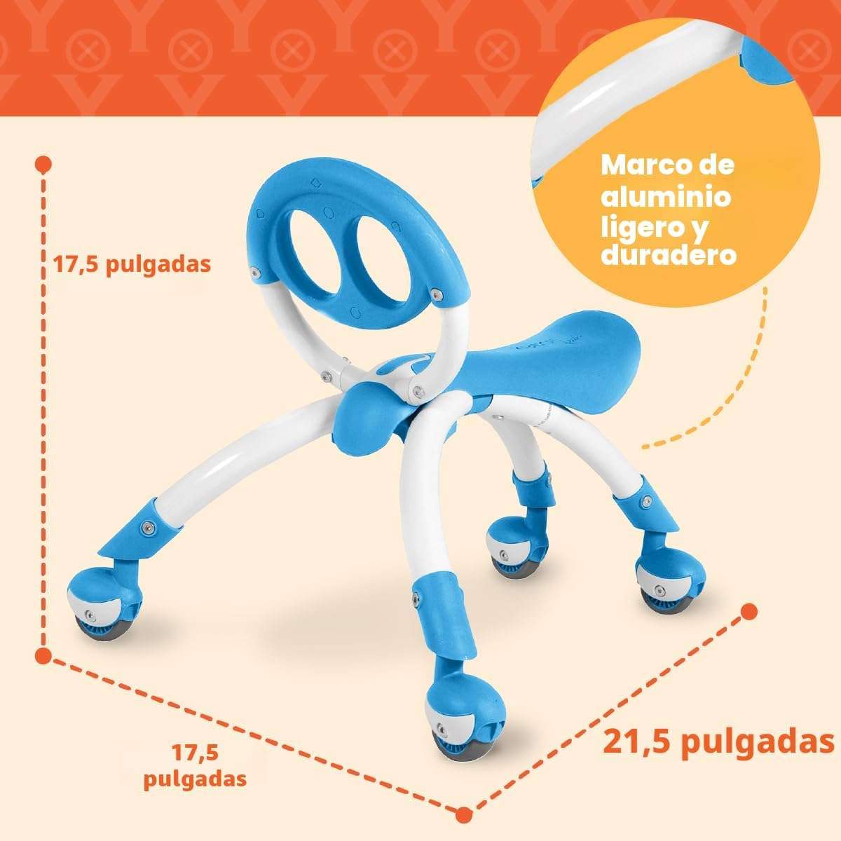 andador y correpasillos YBike Pewi azul con ruedas giratorias para bebés