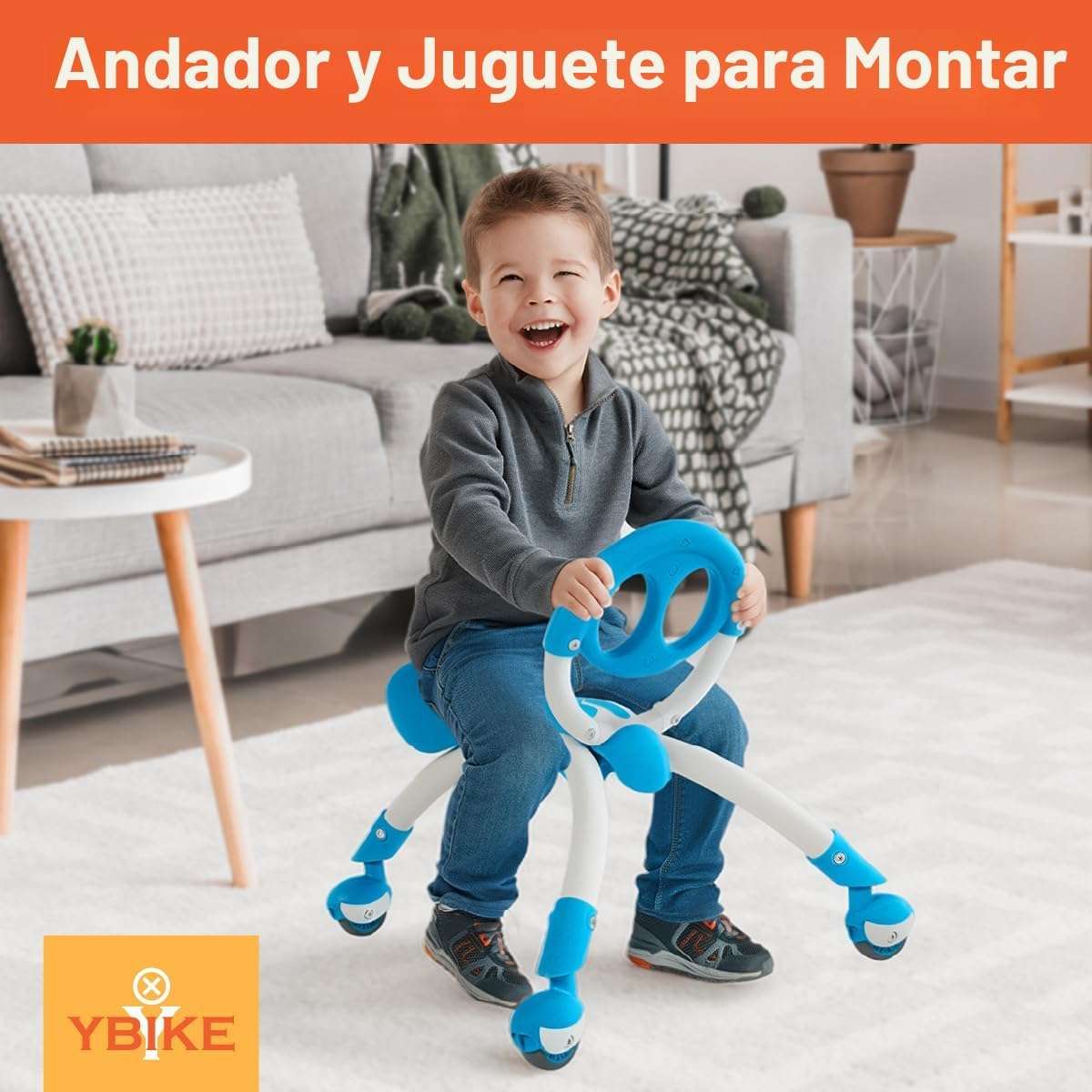 andador y correpasillos YBike Pewi azul con ruedas giratorias para bebés